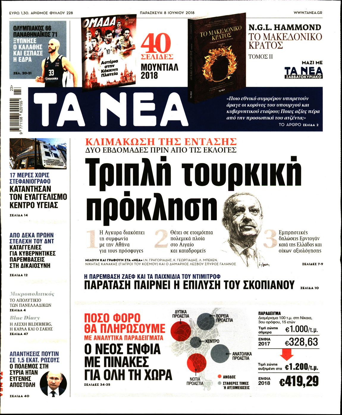 Εξώφυλο εφημερίδας ΤΑ ΝΕΑ 2018-06-08