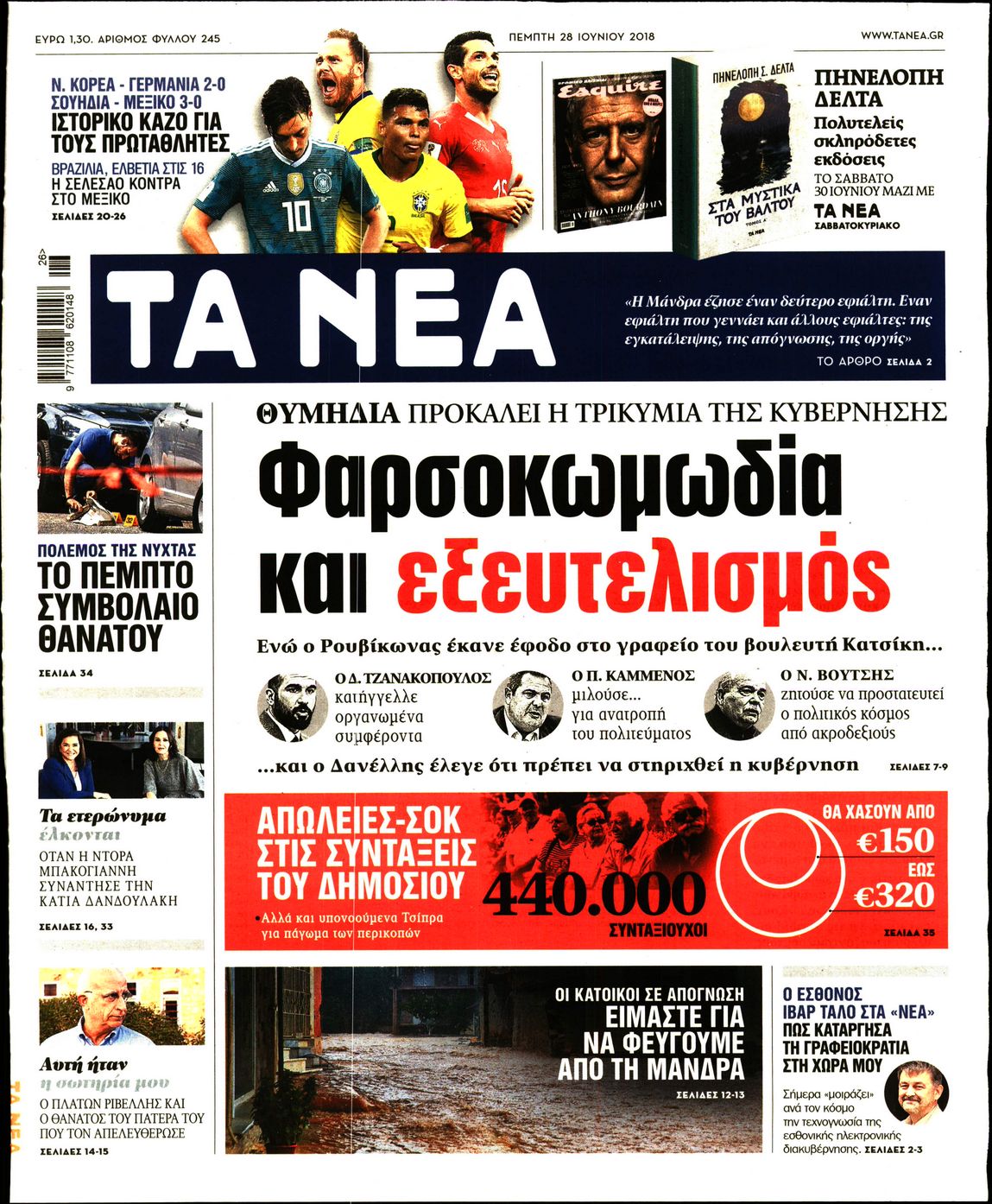 Εξώφυλο εφημερίδας ΤΑ ΝΕΑ 2018-06-28