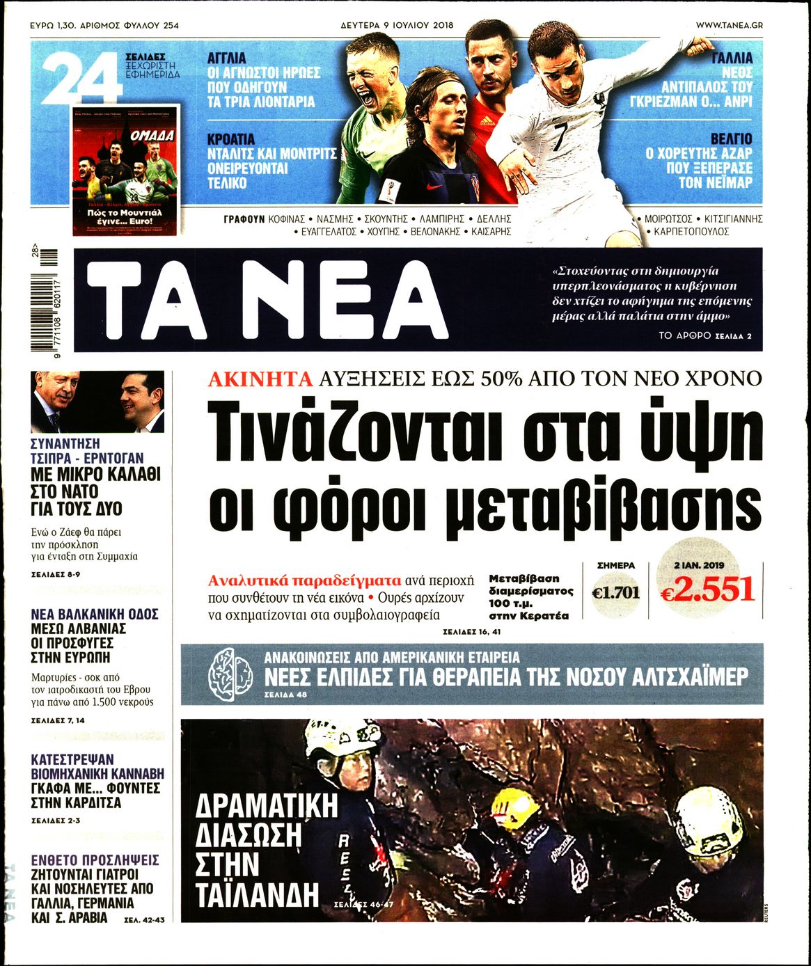 Εξώφυλο εφημερίδας ΤΑ ΝΕΑ 2018-07-09