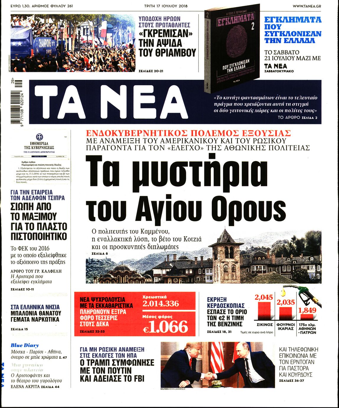 Εξώφυλο εφημερίδας ΤΑ ΝΕΑ 2018-07-17