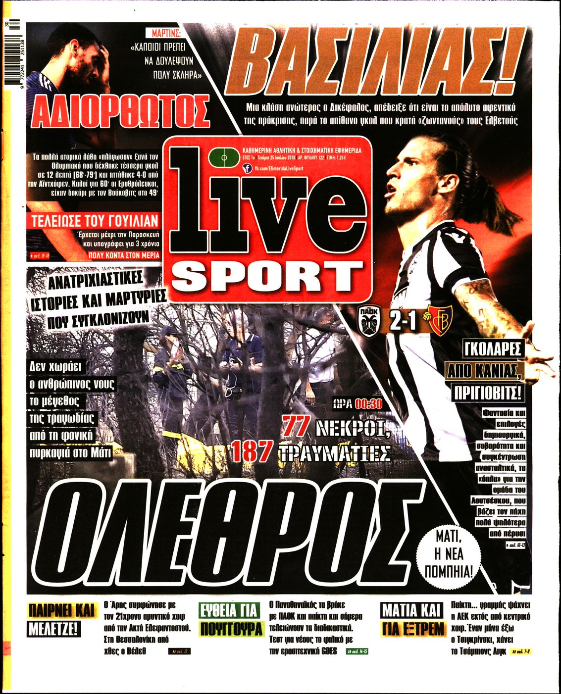 Εξώφυλο εφημερίδας LIVE SPORT 2018-07-25