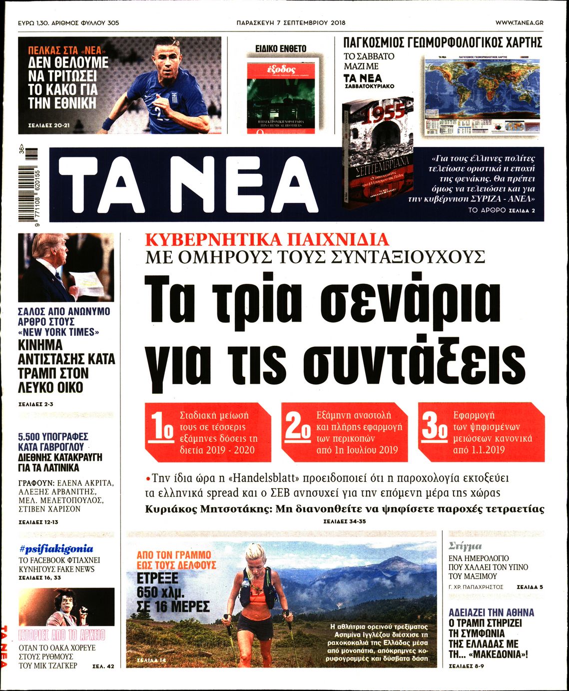 Εξώφυλο εφημερίδας ΤΑ ΝΕΑ 2018-09-07