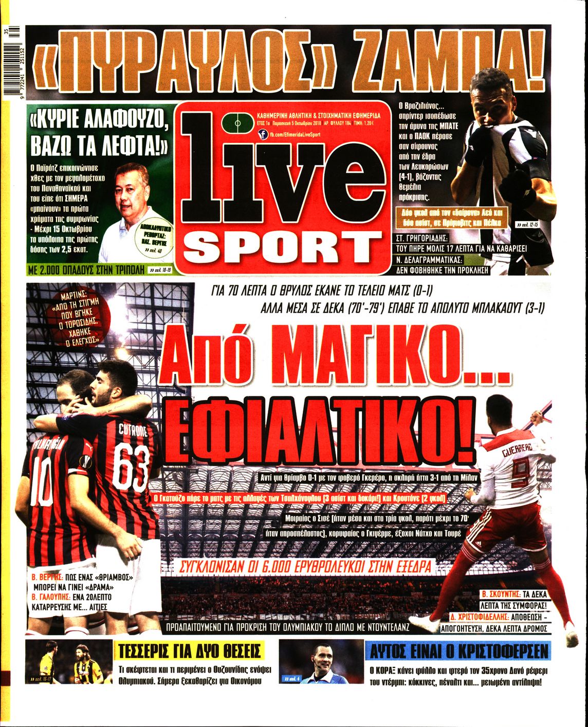 Εξώφυλο εφημερίδας LIVE SPORT Thu, 04 Oct 2018 21:00:00 GMT