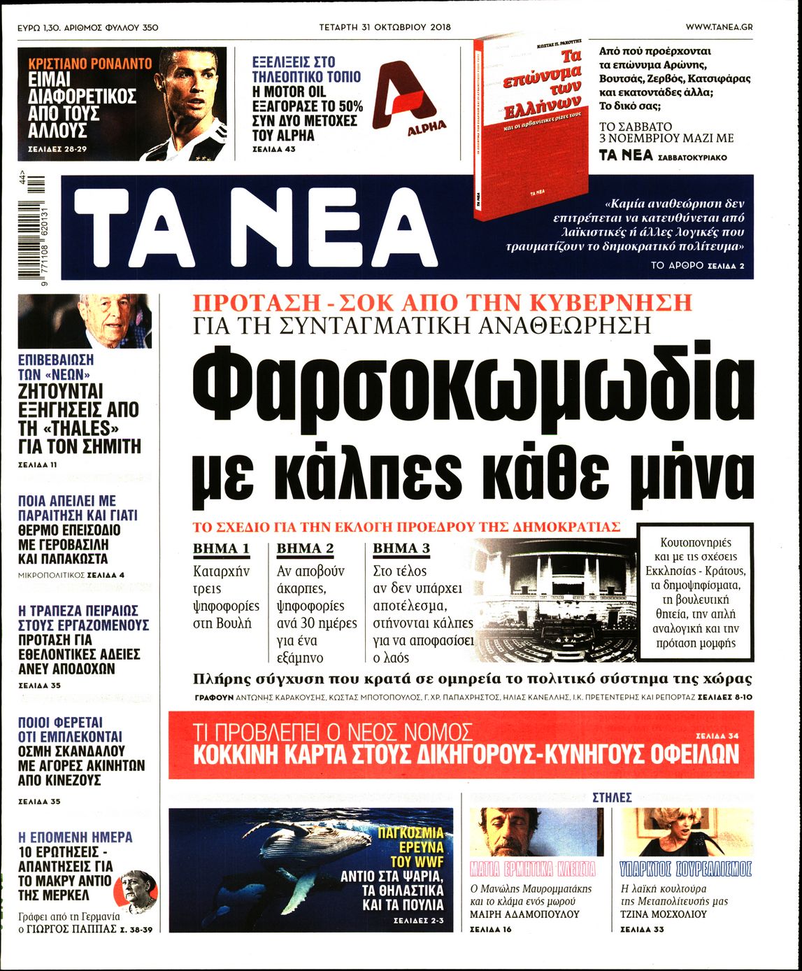 Εξώφυλο εφημερίδας ΤΑ ΝΕΑ Tue, 30 Oct 2018 22:00:00 GMT