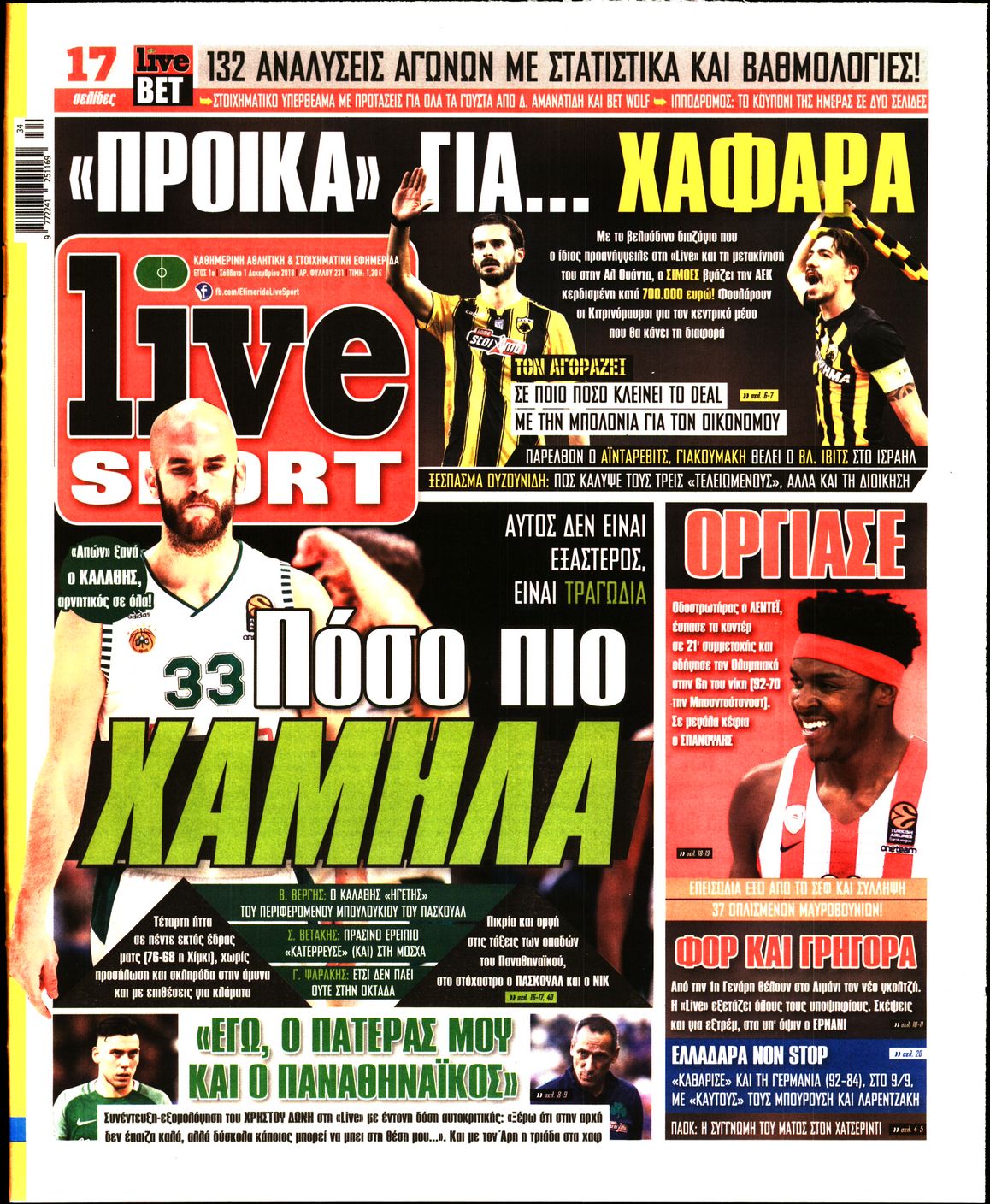 Εξώφυλο εφημερίδας LIVE SPORT 2018-12-01