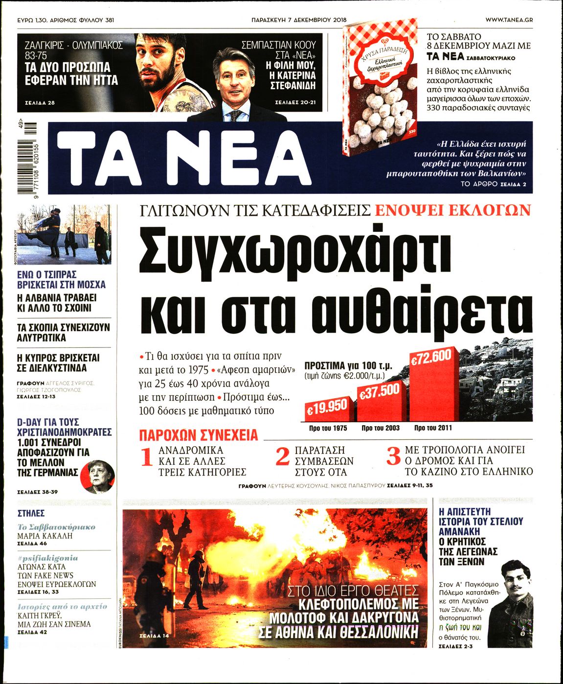 Εξώφυλο εφημερίδας ΤΑ ΝΕΑ 2018-12-07