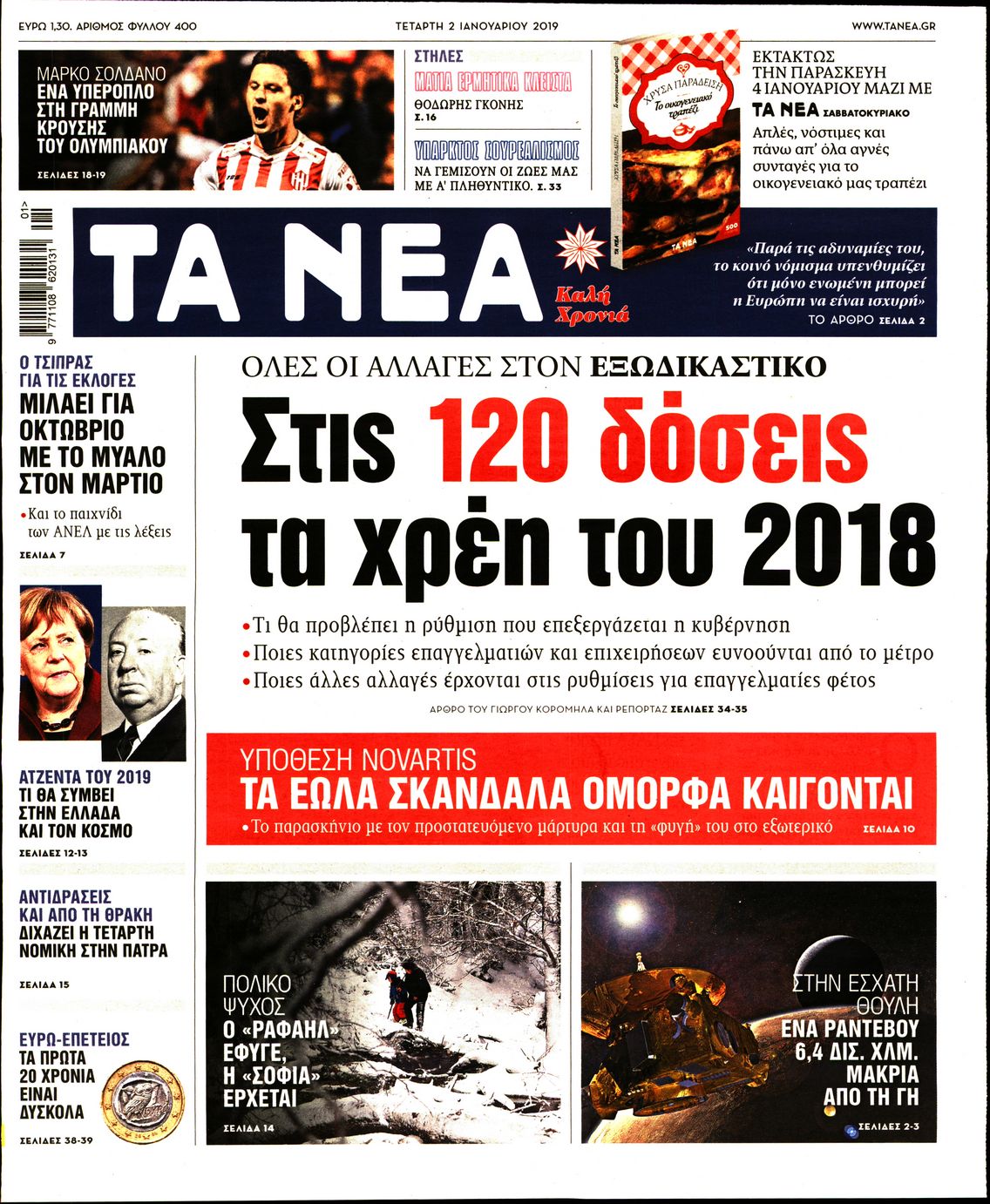 Εξώφυλο εφημερίδας ΤΑ ΝΕΑ Tue, 01 Jan 2019 22:00:00 GMT