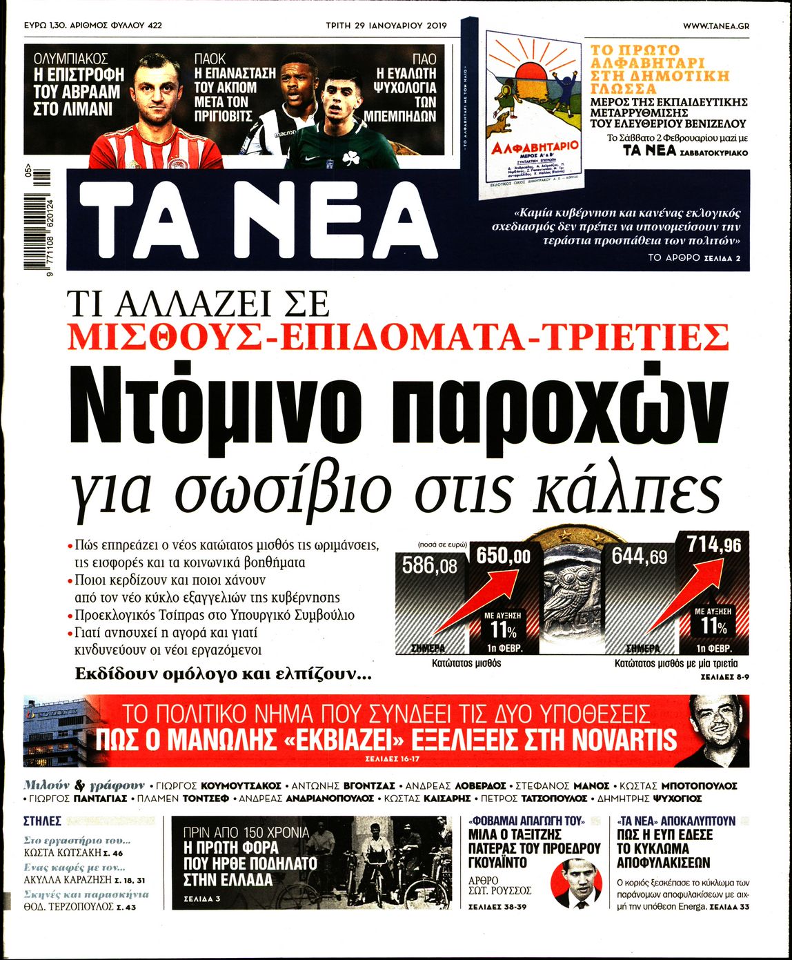 Εξώφυλο εφημερίδας ΤΑ ΝΕΑ Mon, 28 Jan 2019 22:00:00 GMT