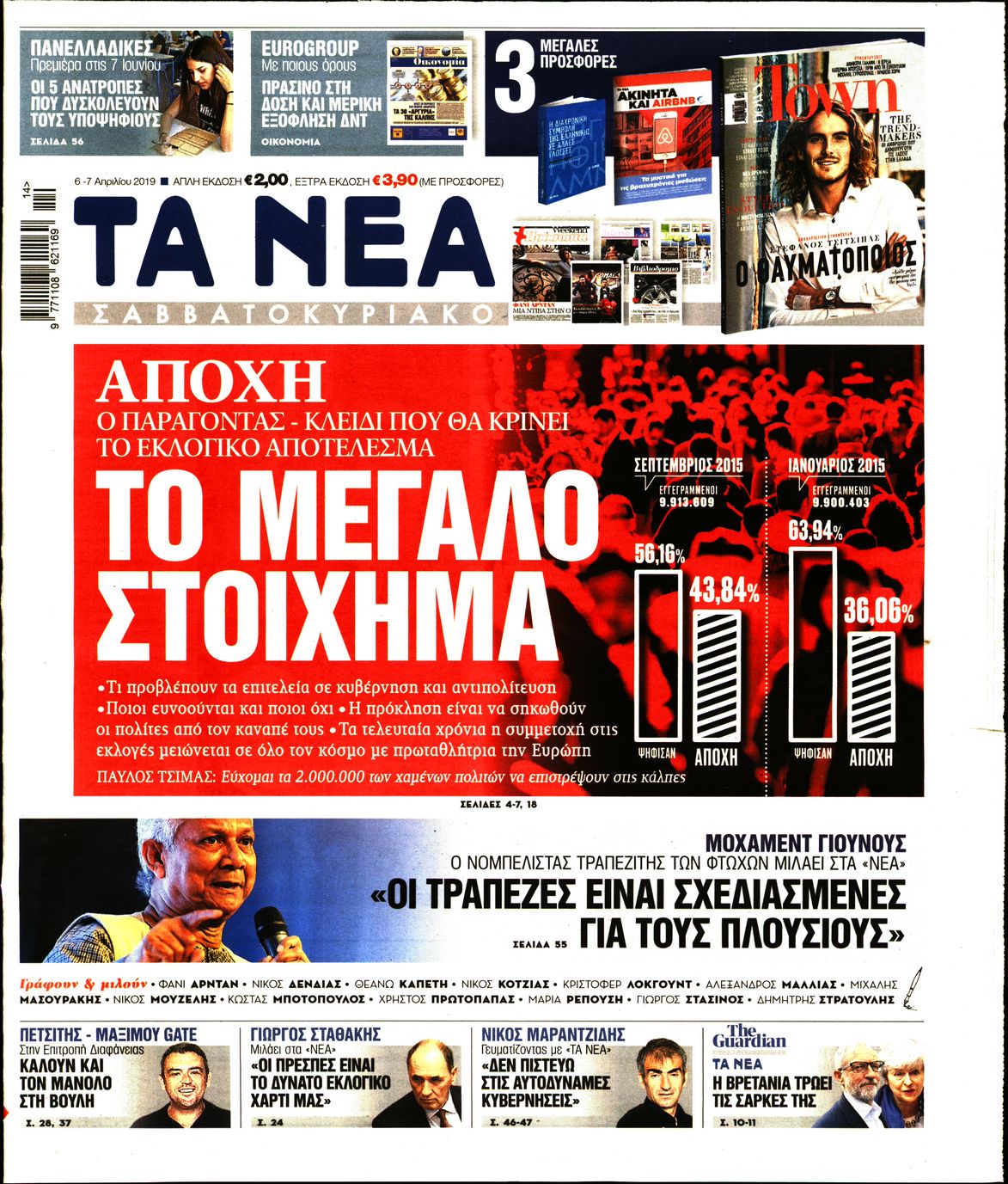 Εξώφυλο εφημερίδας ΤΑ ΝΕΑ 2019-04-06