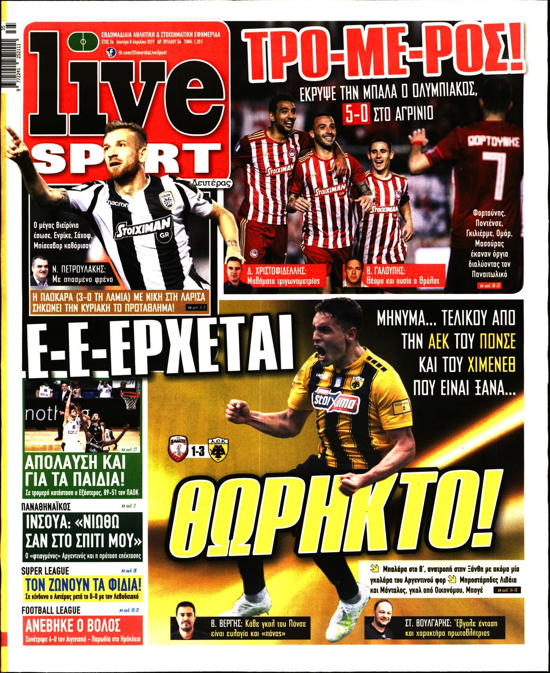 Εξώφυλο εφημερίδας LIVE SPORT 2019-04-08