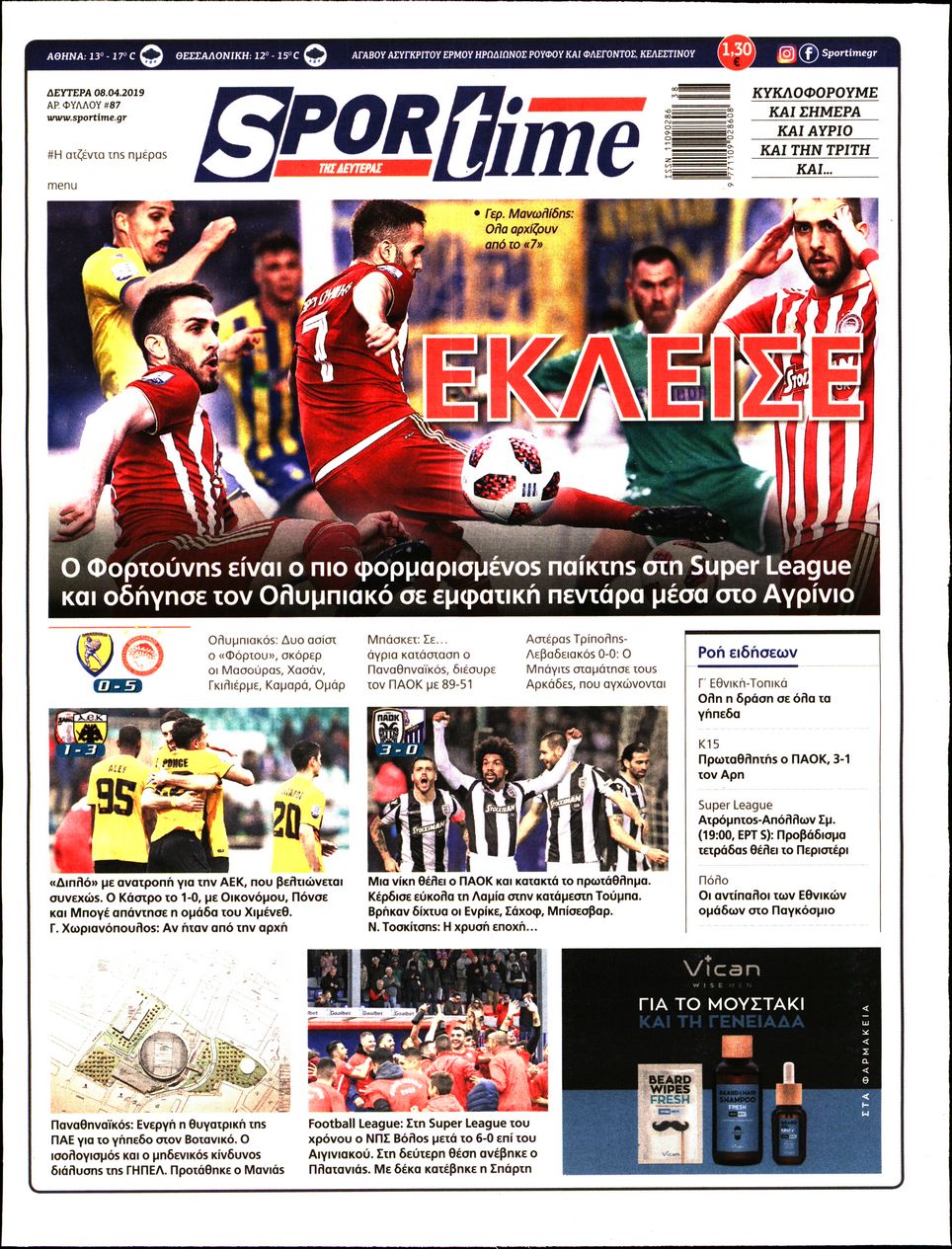 Εξώφυλο εφημερίδας SPORTIME 2019-04-08