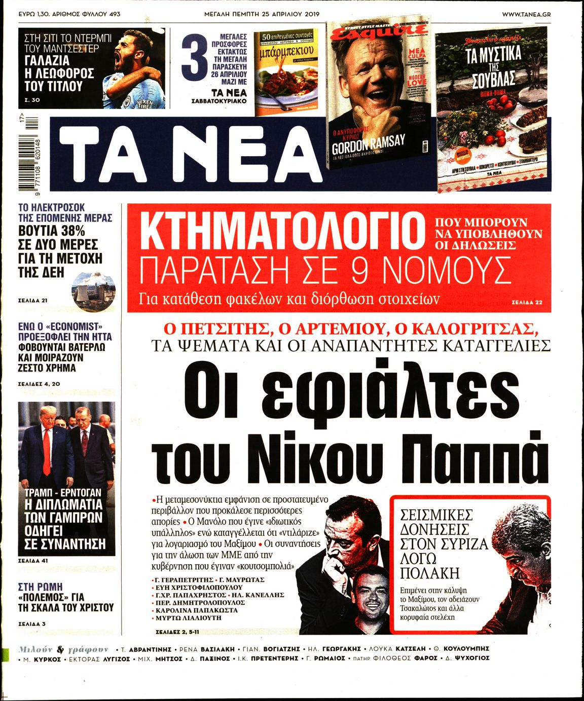 Εξώφυλο εφημερίδας ΤΑ ΝΕΑ Wed, 24 Apr 2019 21:00:00 GMT