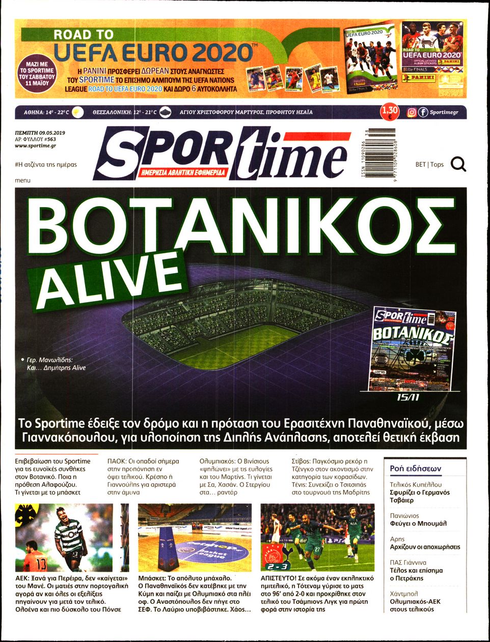 Εξώφυλο εφημερίδας SPORTIME 2019-05-09