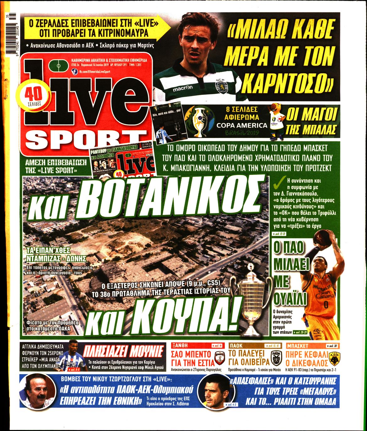 Εξώφυλο εφημερίδας LIVE SPORT 2019-06-14