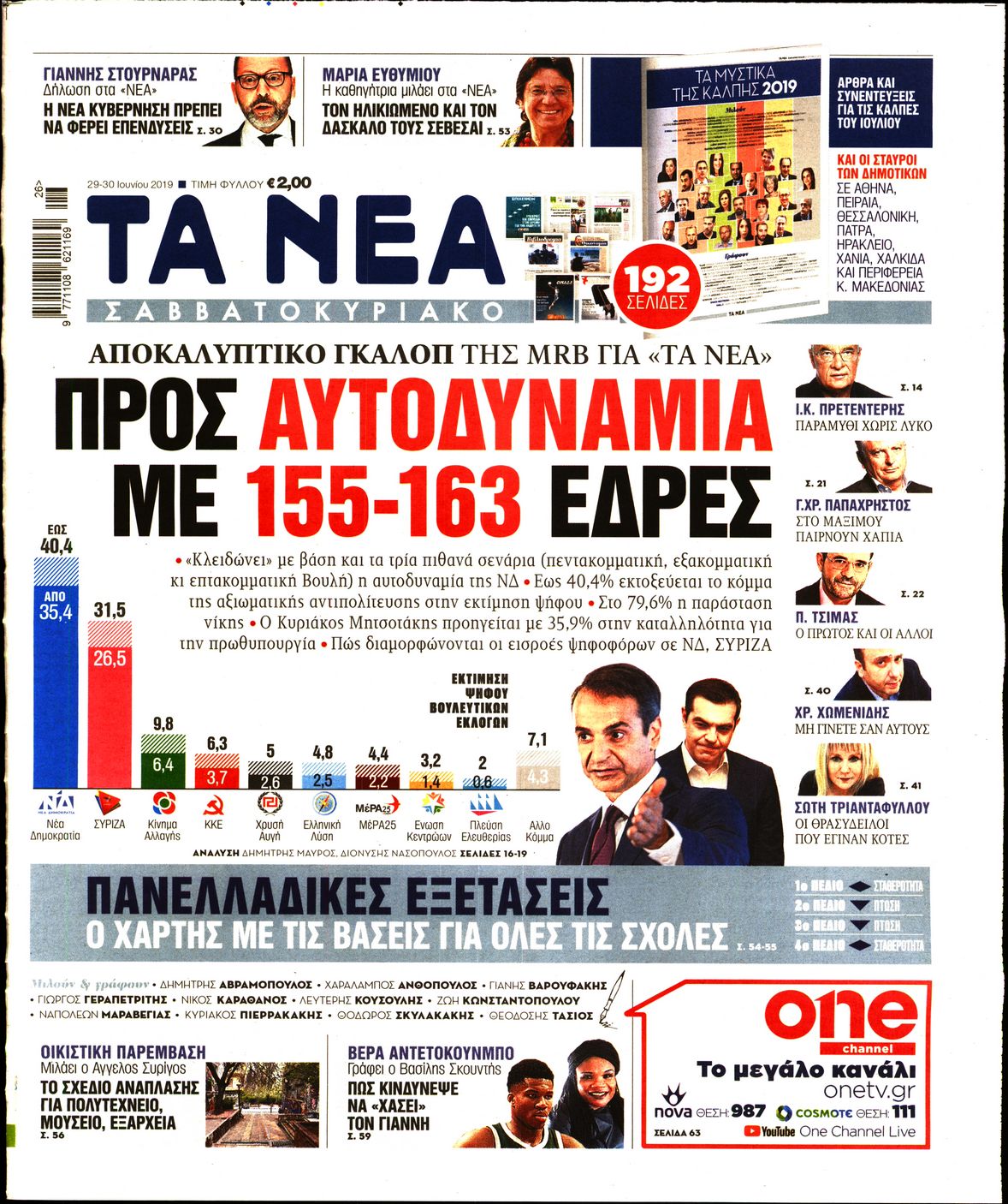 Εξώφυλο εφημερίδας ΤΑ ΝΕΑ 2019-06-29