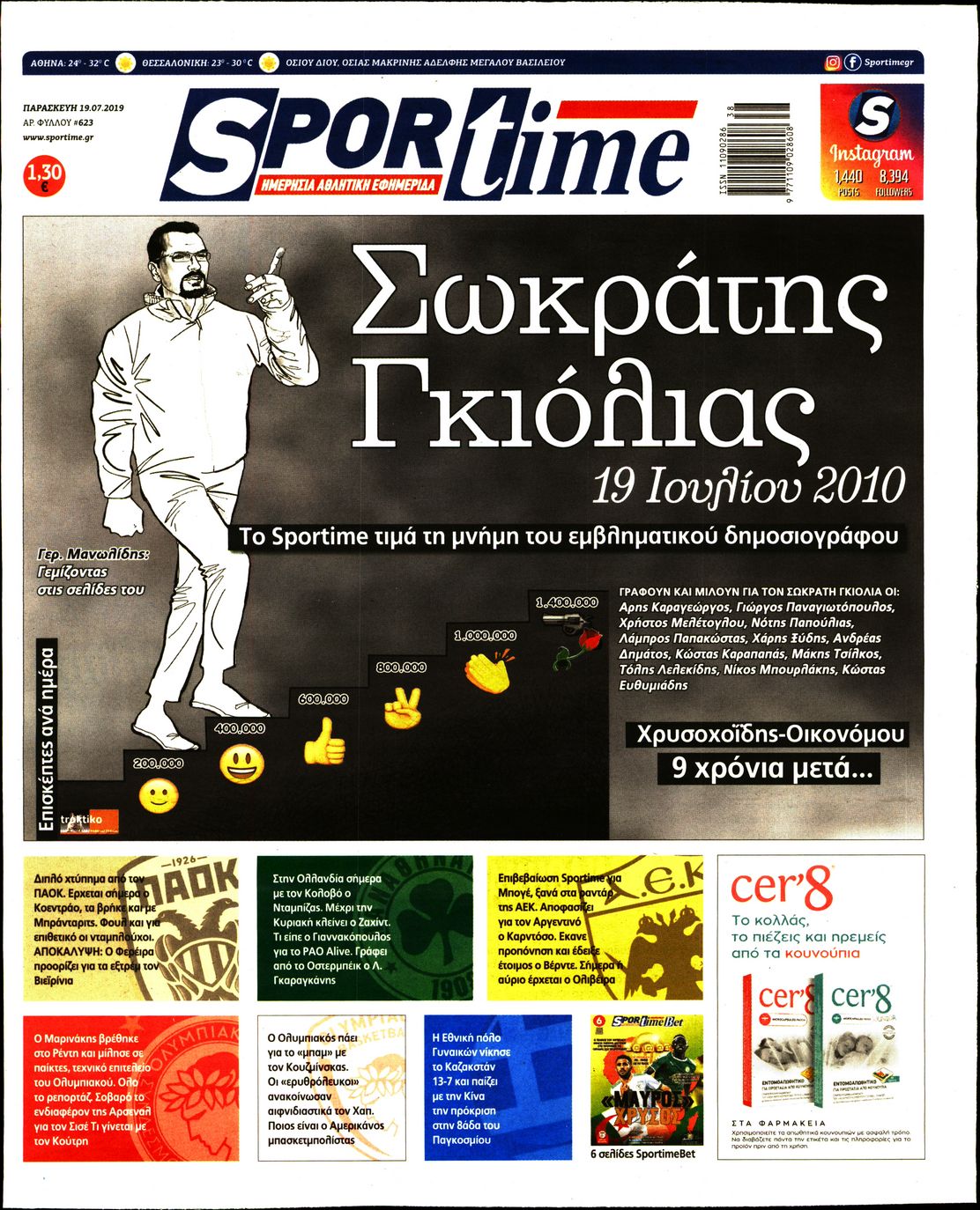 Εξώφυλο εφημερίδας SPORTIME 2019-07-19