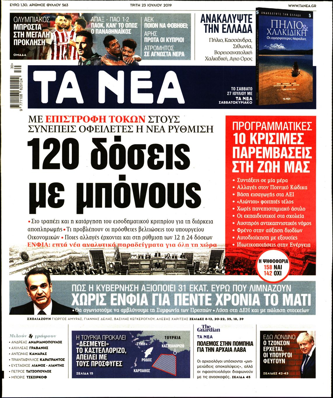 Εξώφυλο εφημερίδας ΤΑ ΝΕΑ 2019-07-23