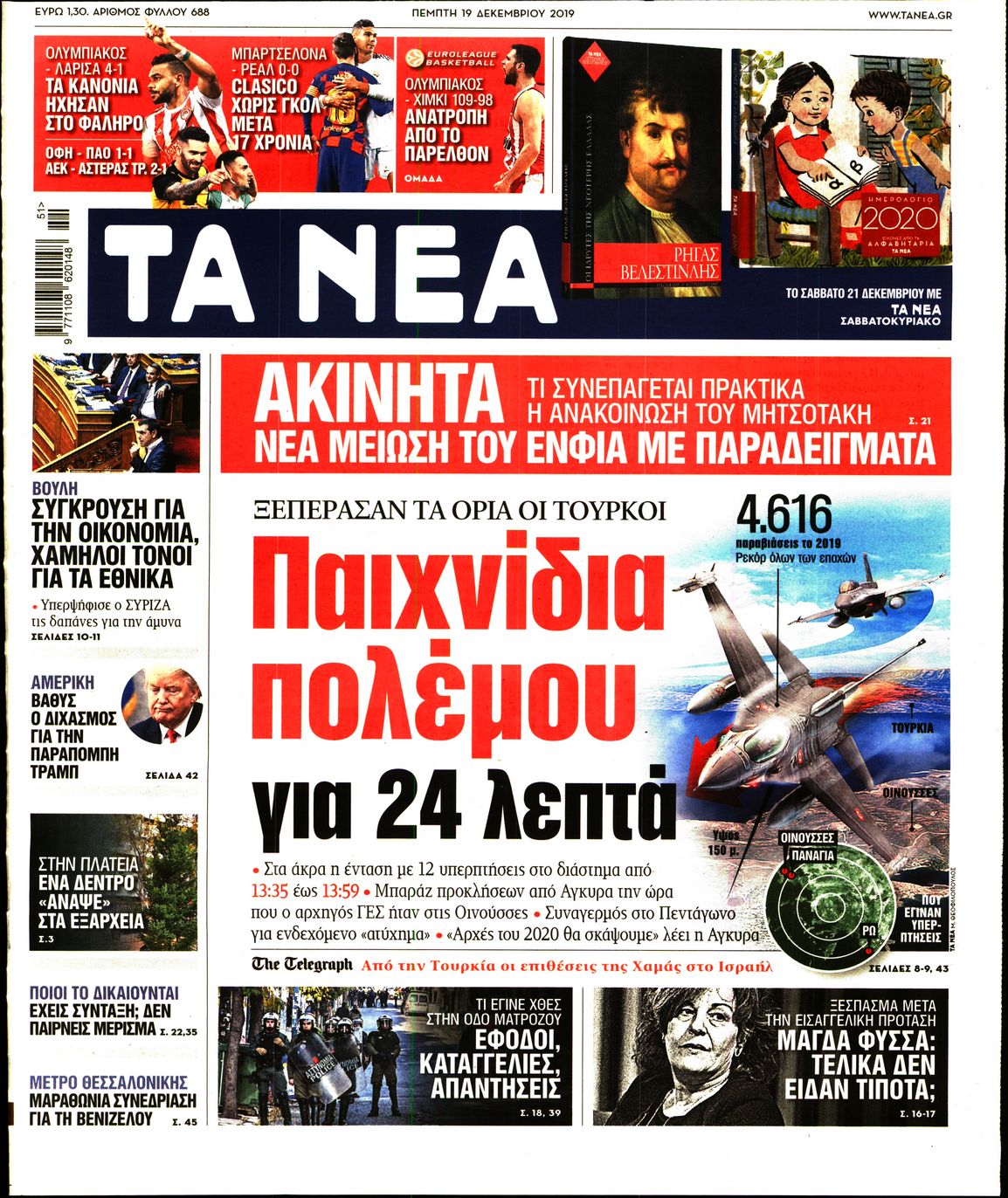 Εξώφυλο εφημερίδας ΤΑ ΝΕΑ 2019-12-19