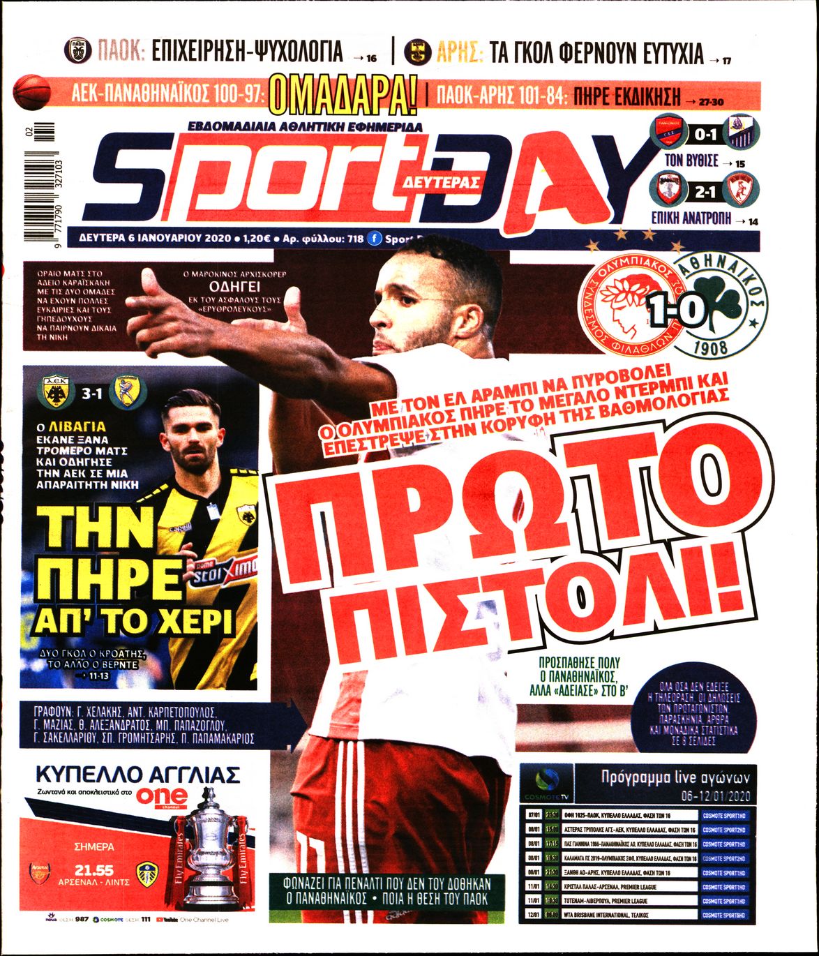 Εξώφυλο εφημερίδας SPORTDAY 2020-01-06