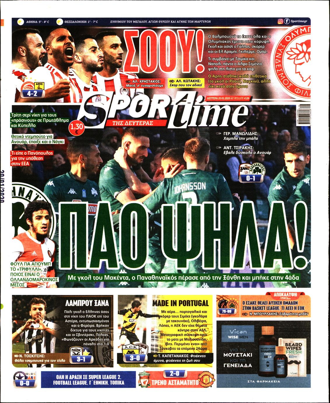 Εξώφυλο εφημερίδας SPORTIME 2020-01-20