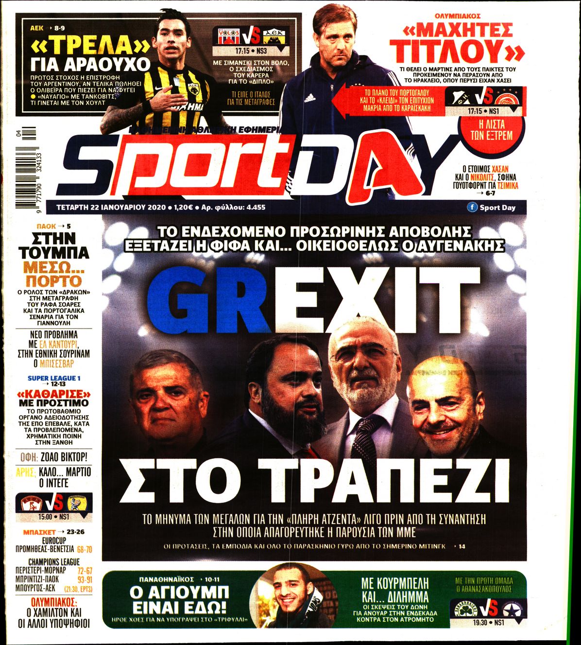 Εξώφυλο εφημερίδας SPORTDAY 2020-01-22