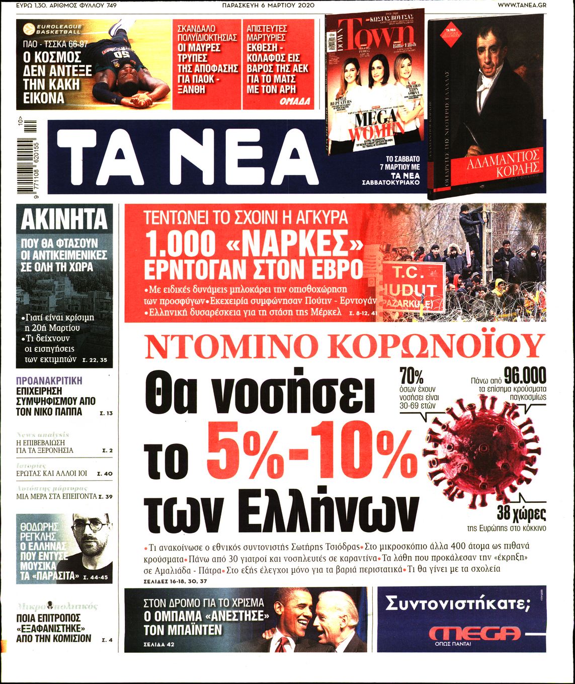 Εξώφυλο εφημερίδας ΤΑ ΝΕΑ 2020-03-06