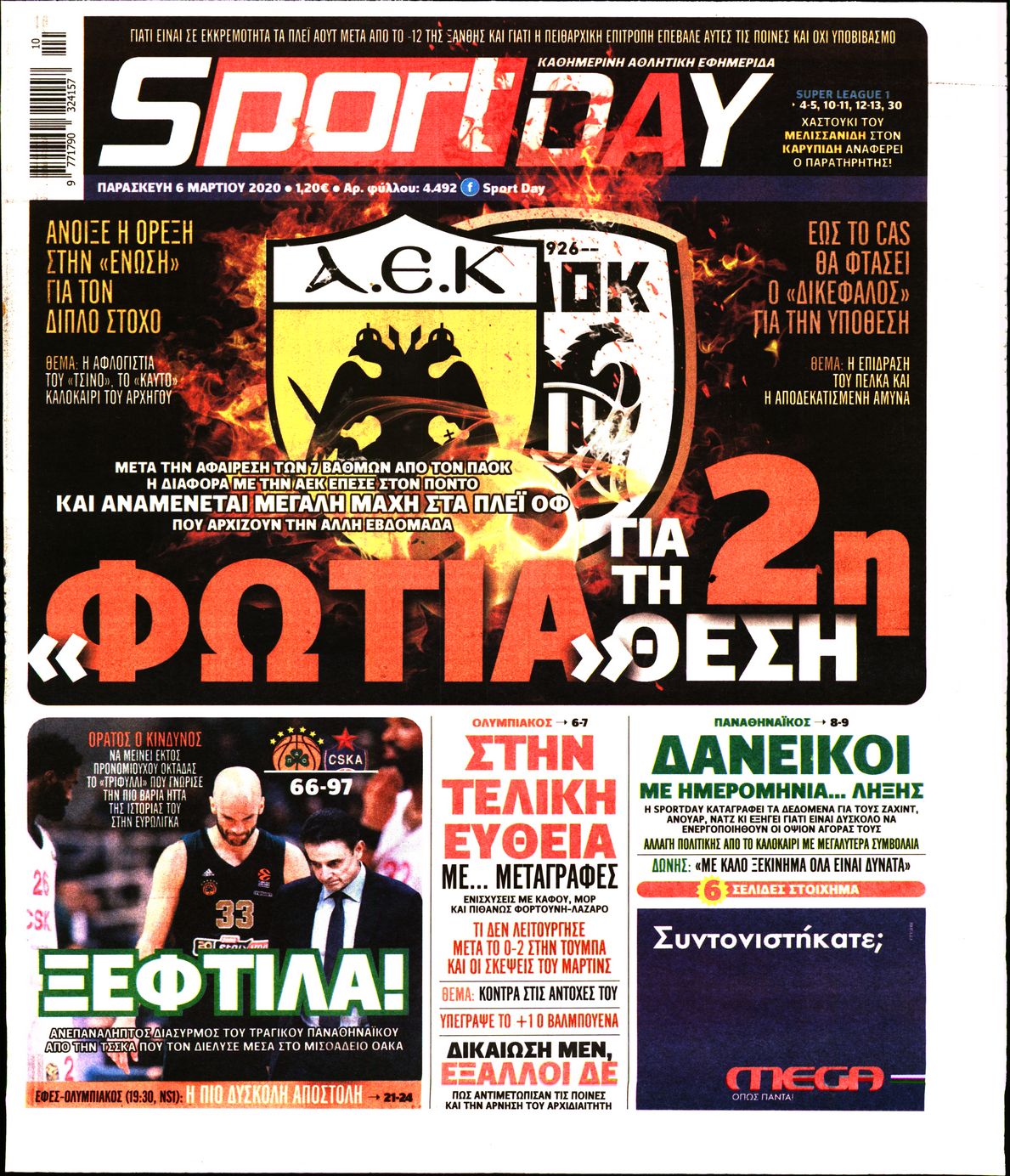 Εξώφυλο εφημερίδας SPORTDAY 2020-03-06