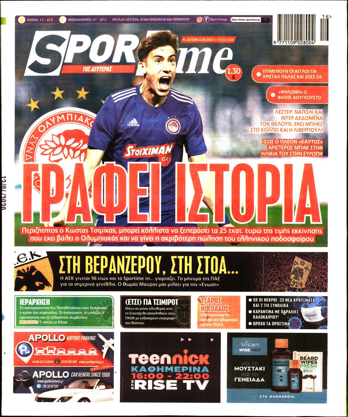 Εξώφυλο εφημερίδας SPORTIME 2020-04-13