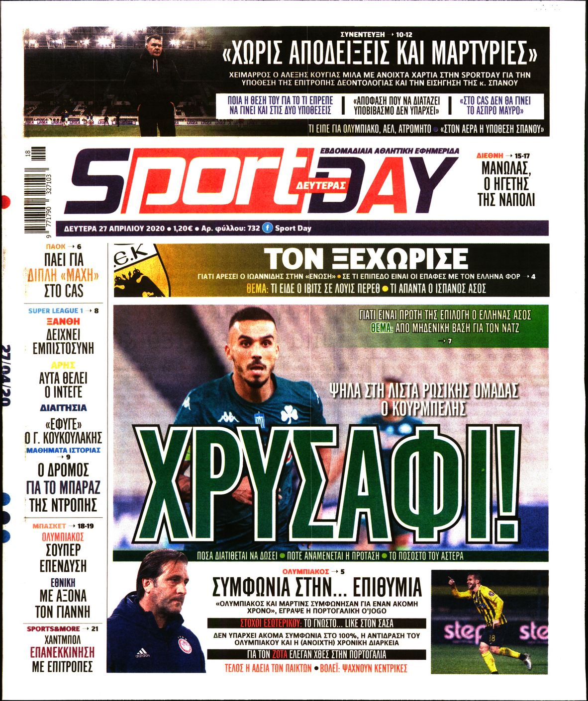 Εξώφυλο εφημερίδας SPORTDAY 2020-04-27