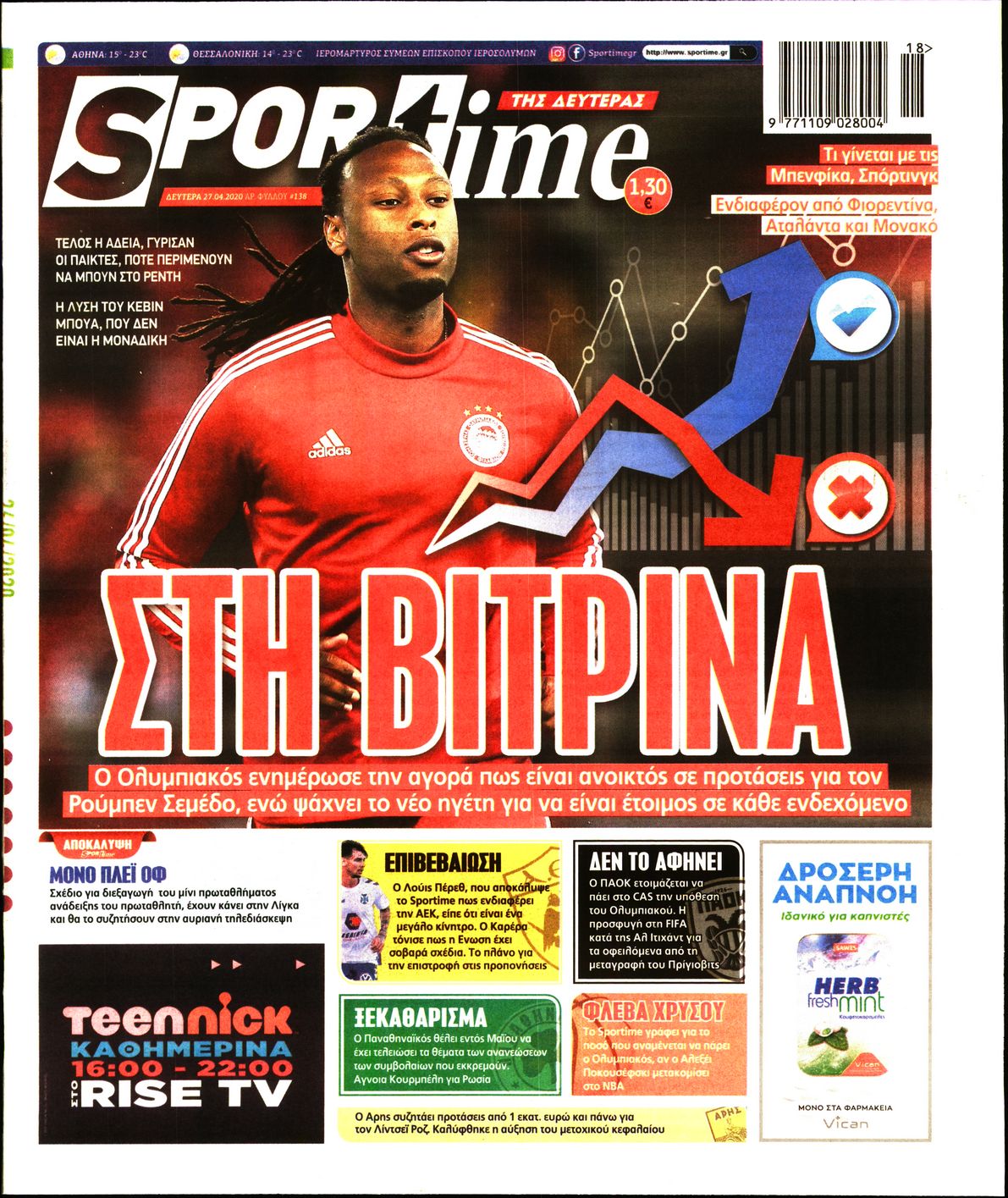 Εξώφυλο εφημερίδας SPORTIME 2020-04-27