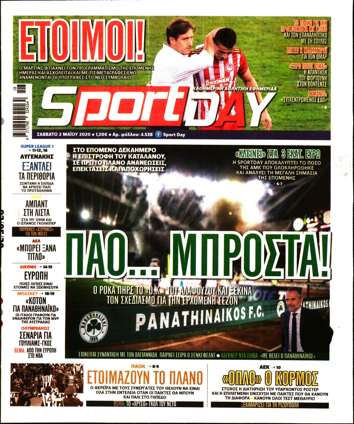 Εξώφυλο εφημερίδας SPORTDAY 2020-05-02