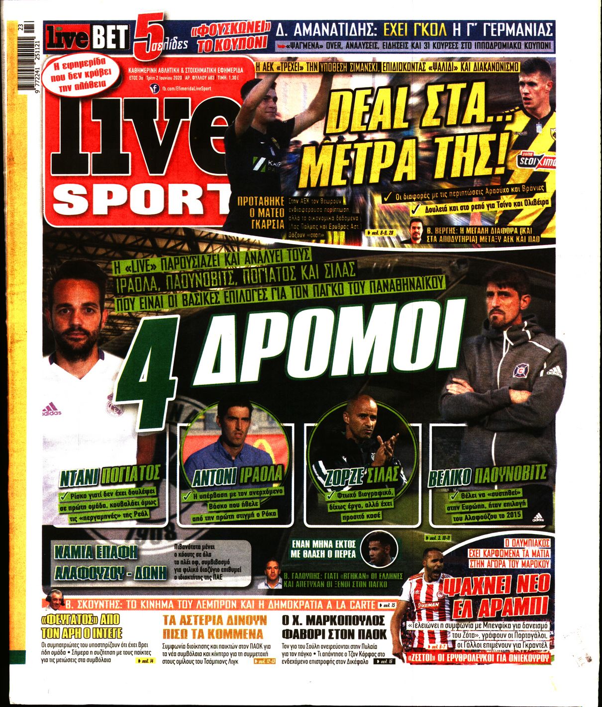 Εξώφυλο εφημερίδας LIVE SPORT 2020-06-02