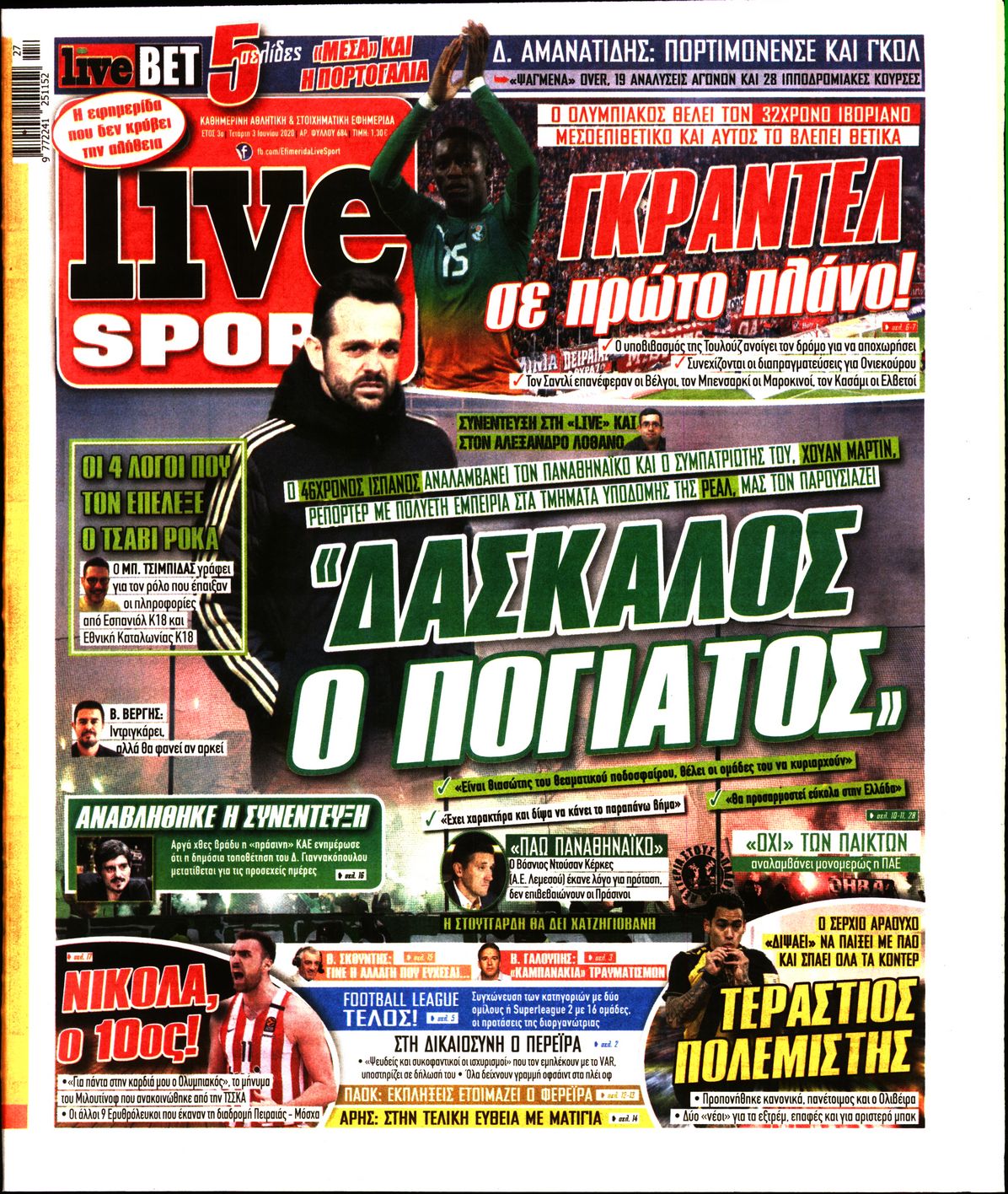 Εξώφυλο εφημερίδας LIVE SPORT 2020-06-03