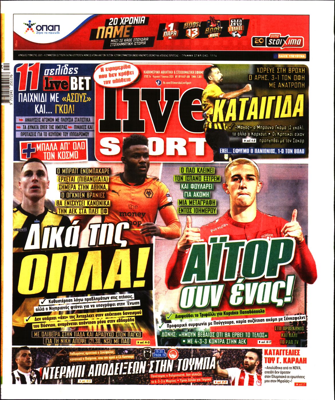 Εξώφυλο εφημερίδας LIVE SPORT 2020-06-07