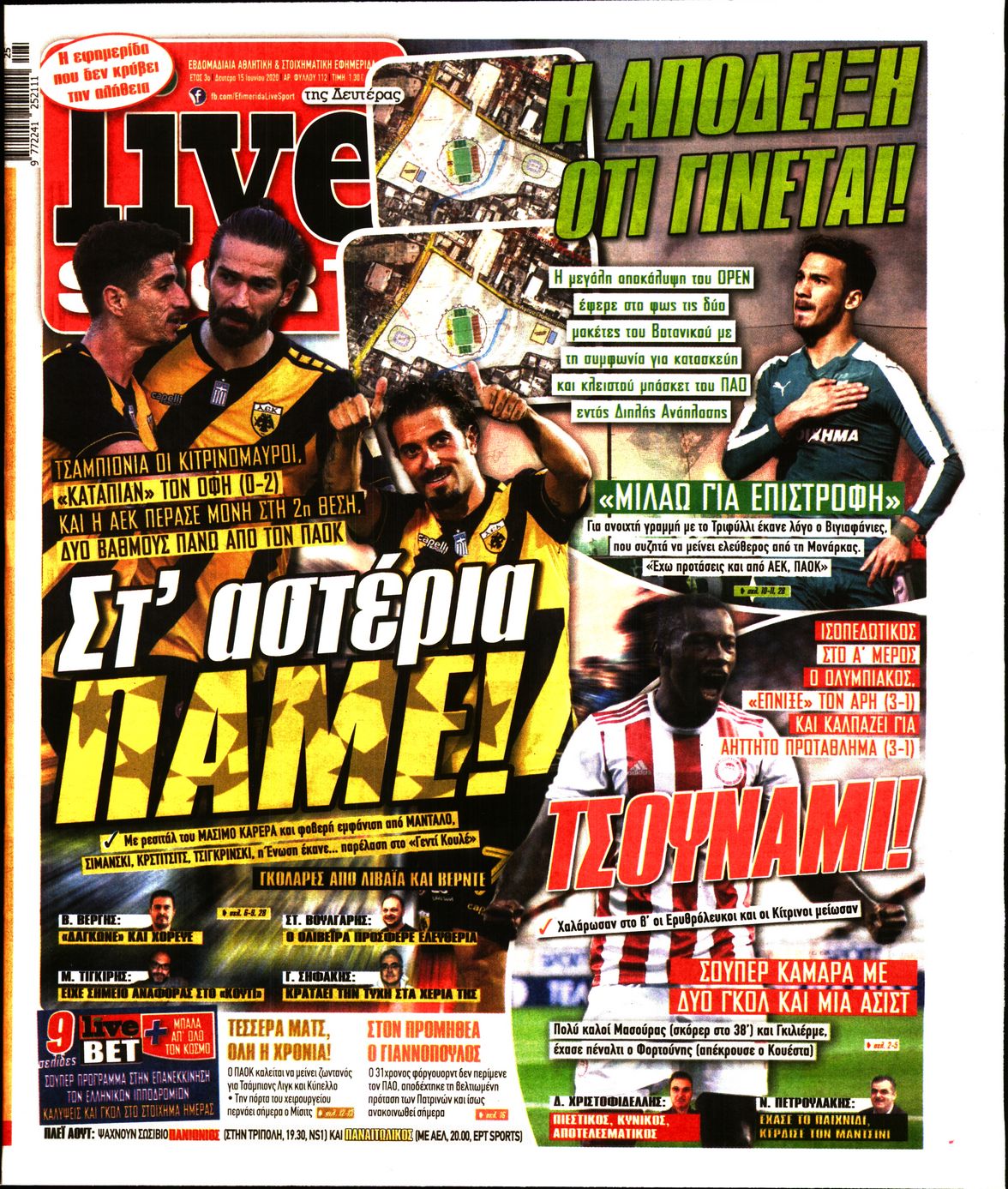 Εξώφυλο εφημερίδας LIVE SPORT 2020-06-15