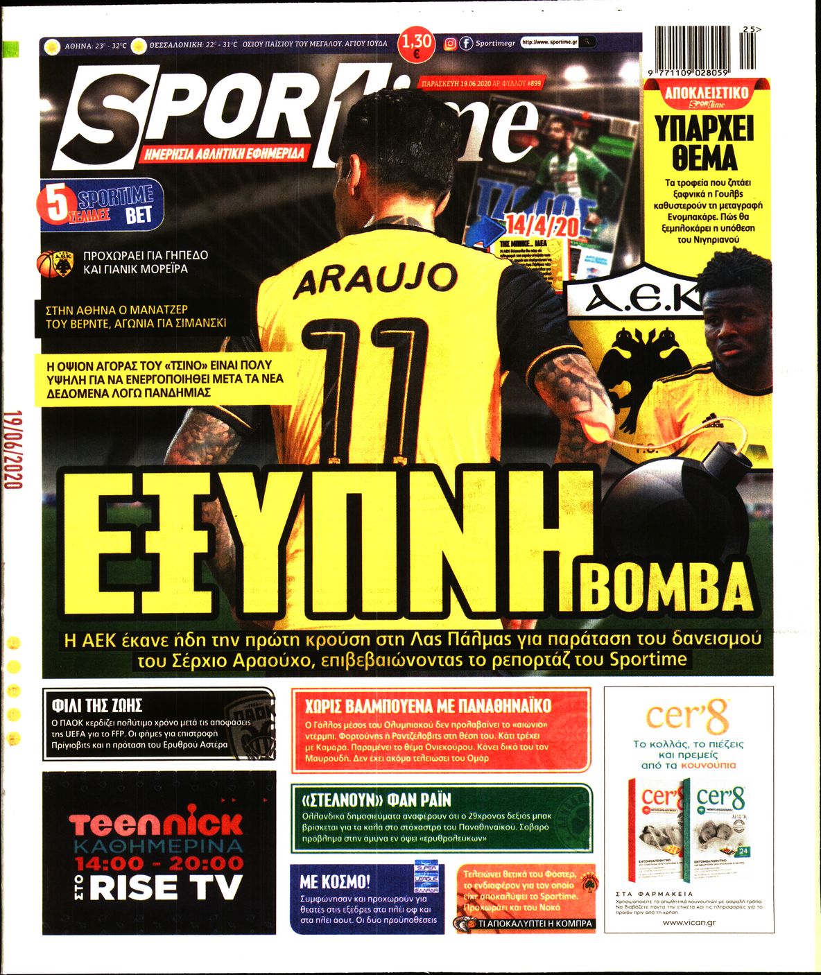 Εξώφυλο εφημερίδας SPORTIME 2020-06-19