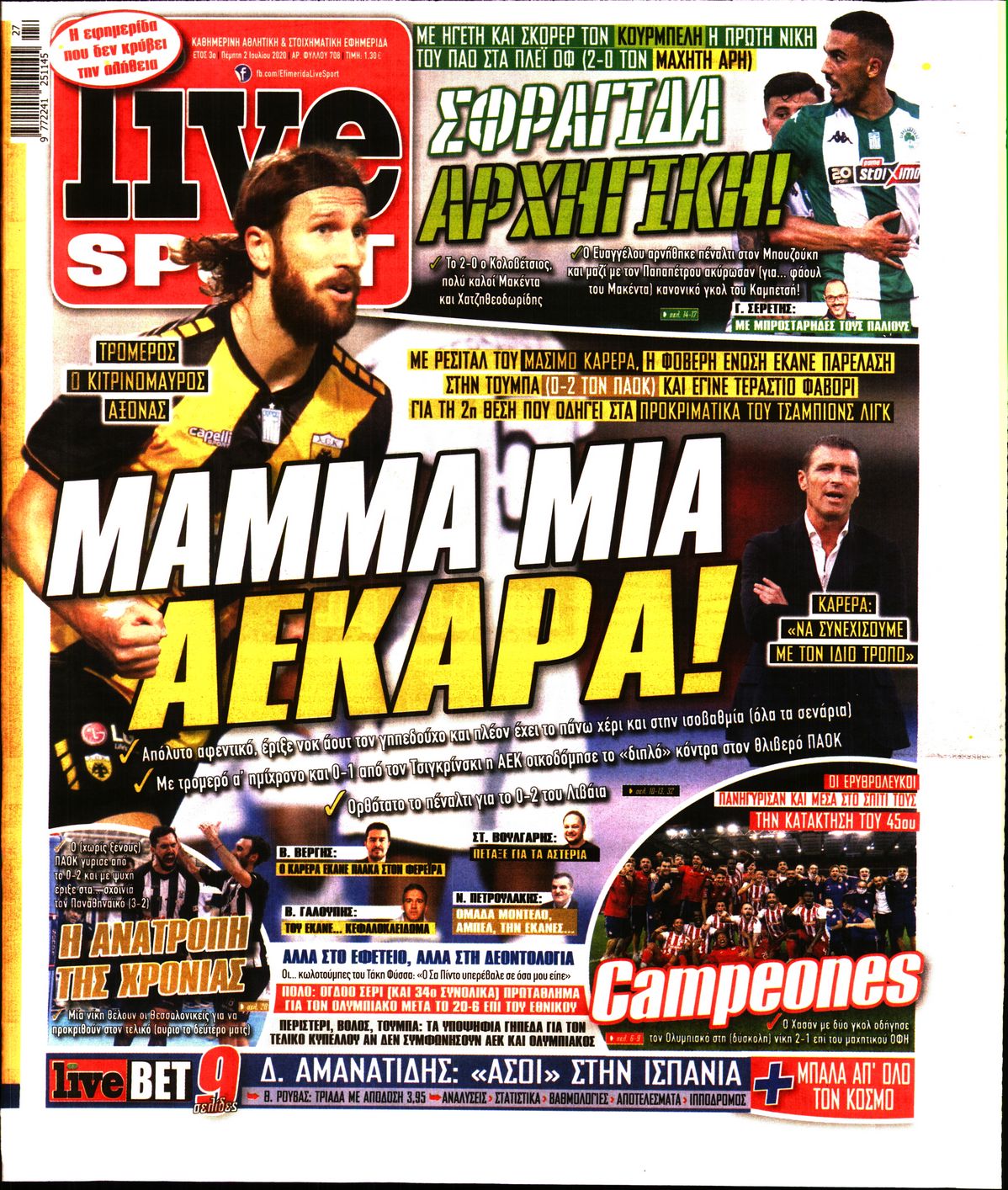 Εξώφυλο εφημερίδας LIVE SPORT 2020-07-02