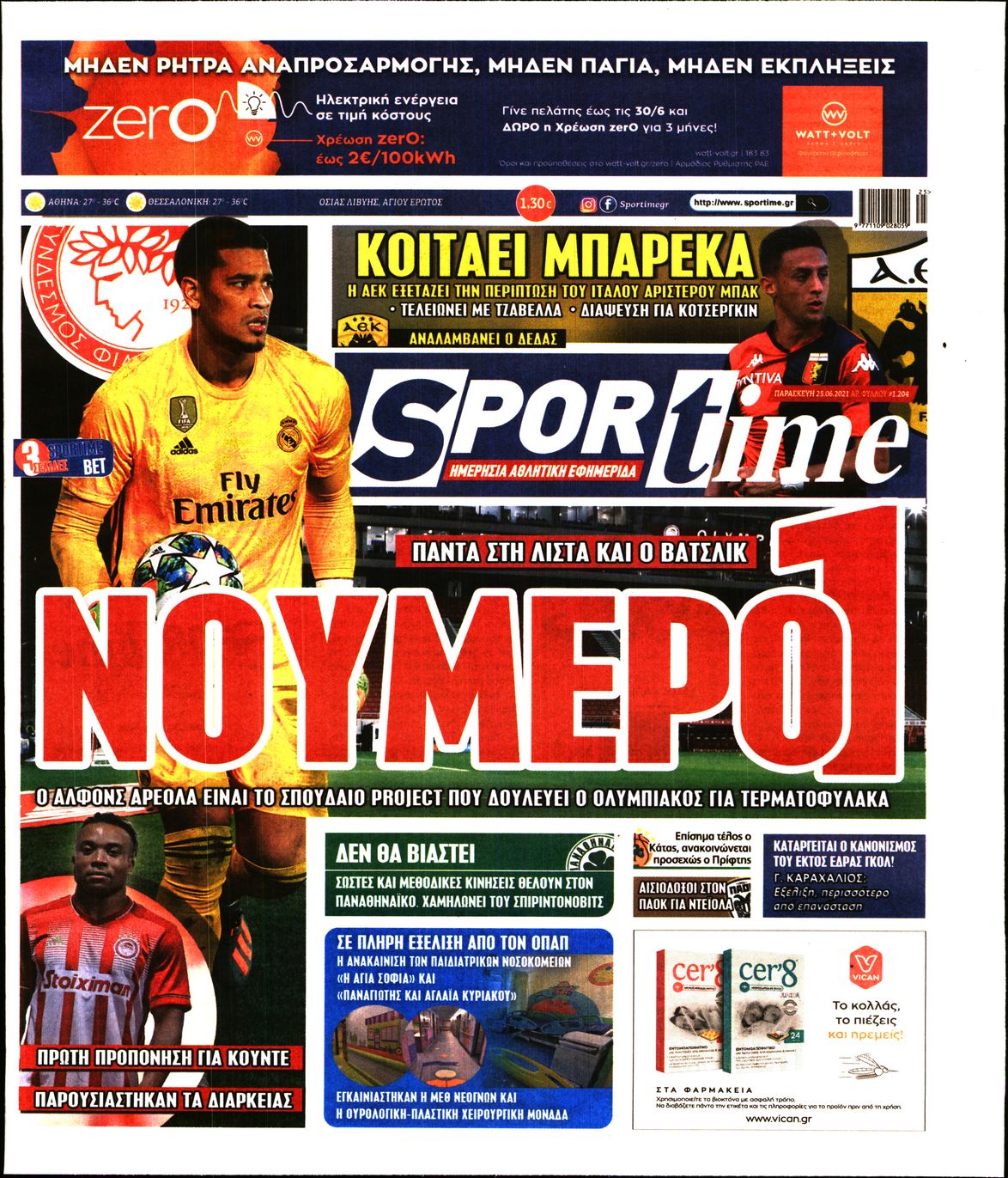 Εξώφυλο εφημερίδας SPORTIME 2021-06-25