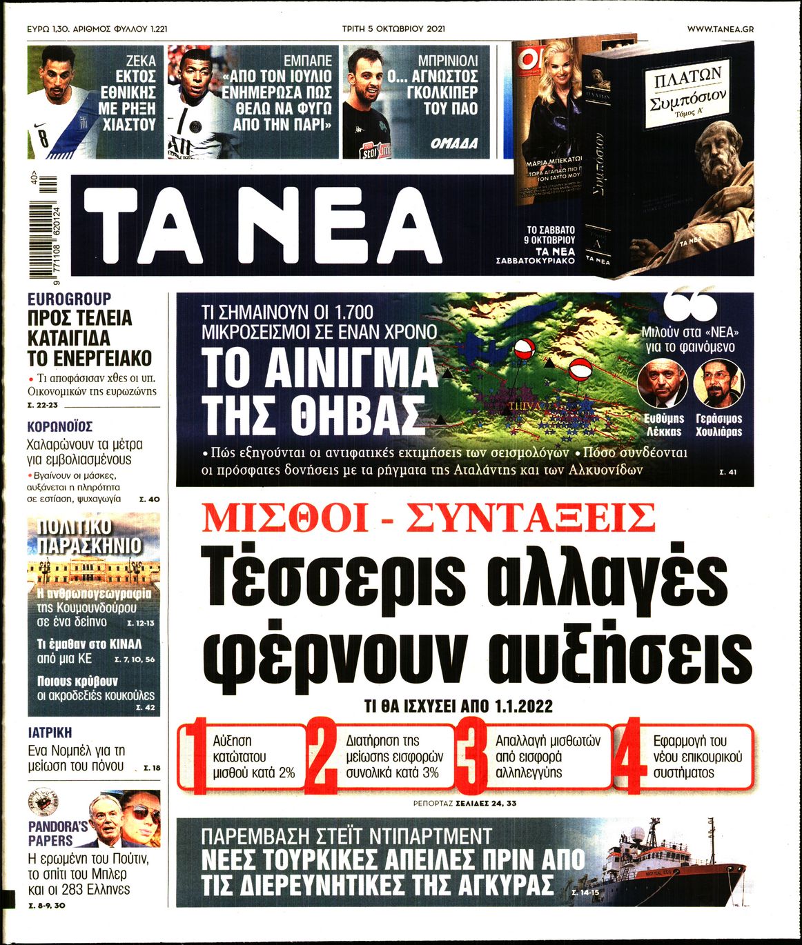 Εξώφυλο εφημερίδας ΤΑ ΝΕΑ 2021-10-05