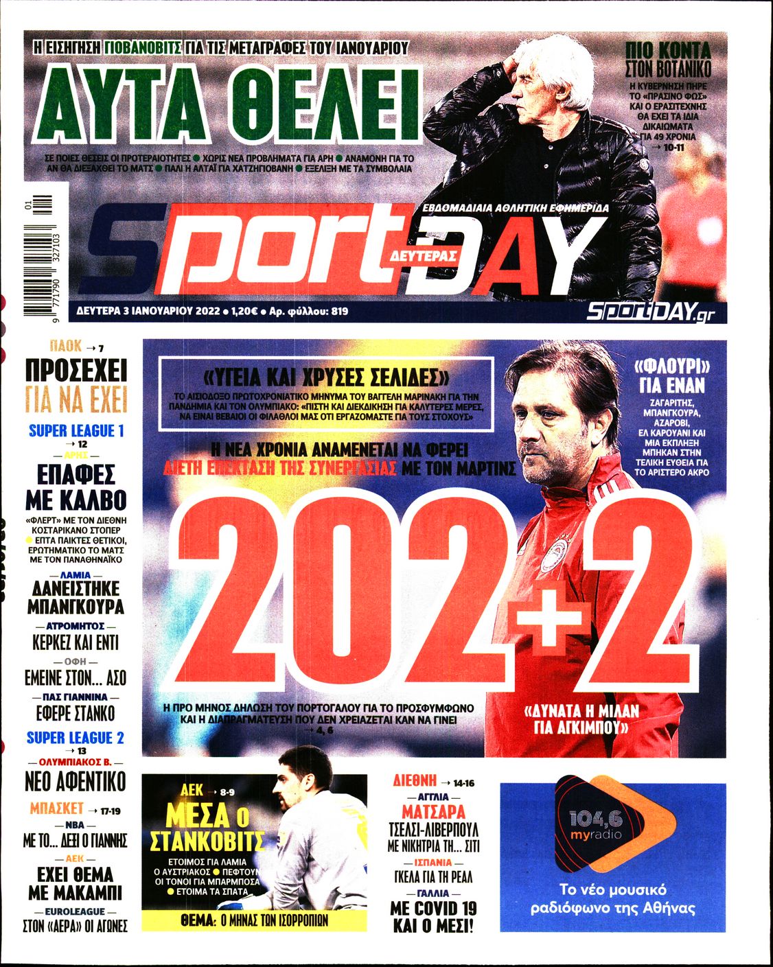 Εξώφυλο εφημερίδας SPORTDAY 2022-01-03
