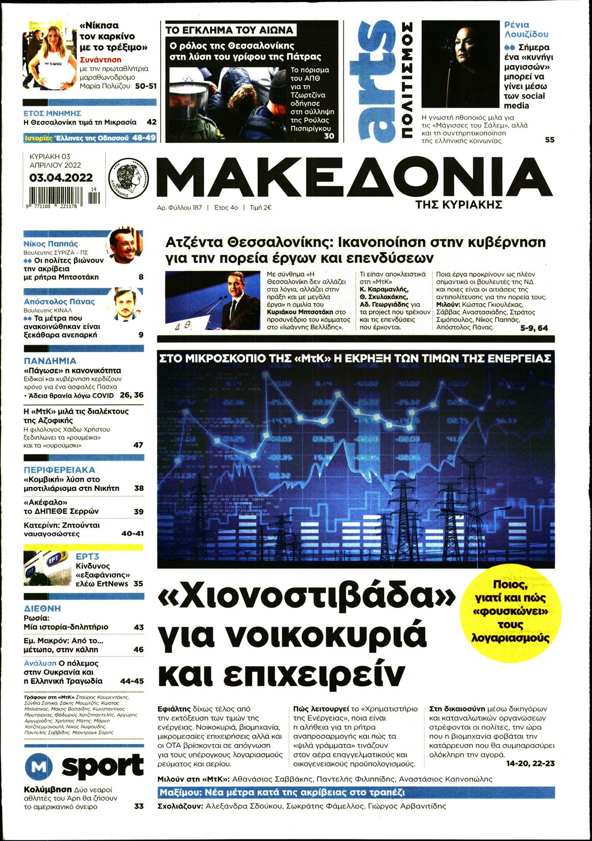 Εξώφυλο εφημερίδας ΜΑΚΕΔΟΝΙΑ 2022-04-03