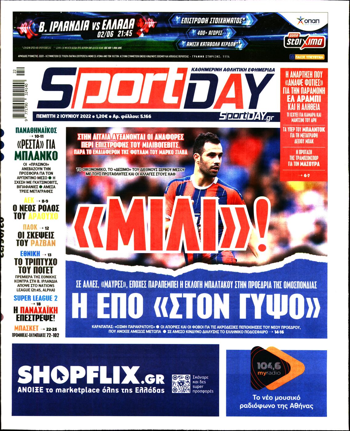 Εξώφυλο εφημερίδας SPORTDAY 2022-06-02