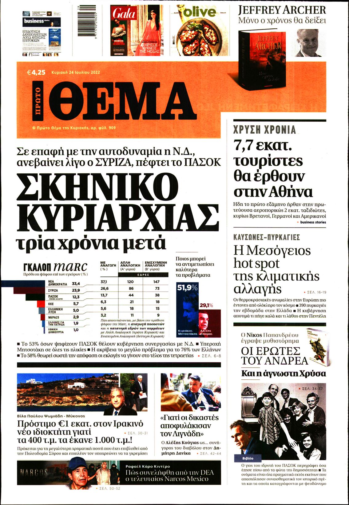 Εξώφυλο εφημερίδας ΠΡΩΤΟ ΘΕΜΑ 2022-07-24