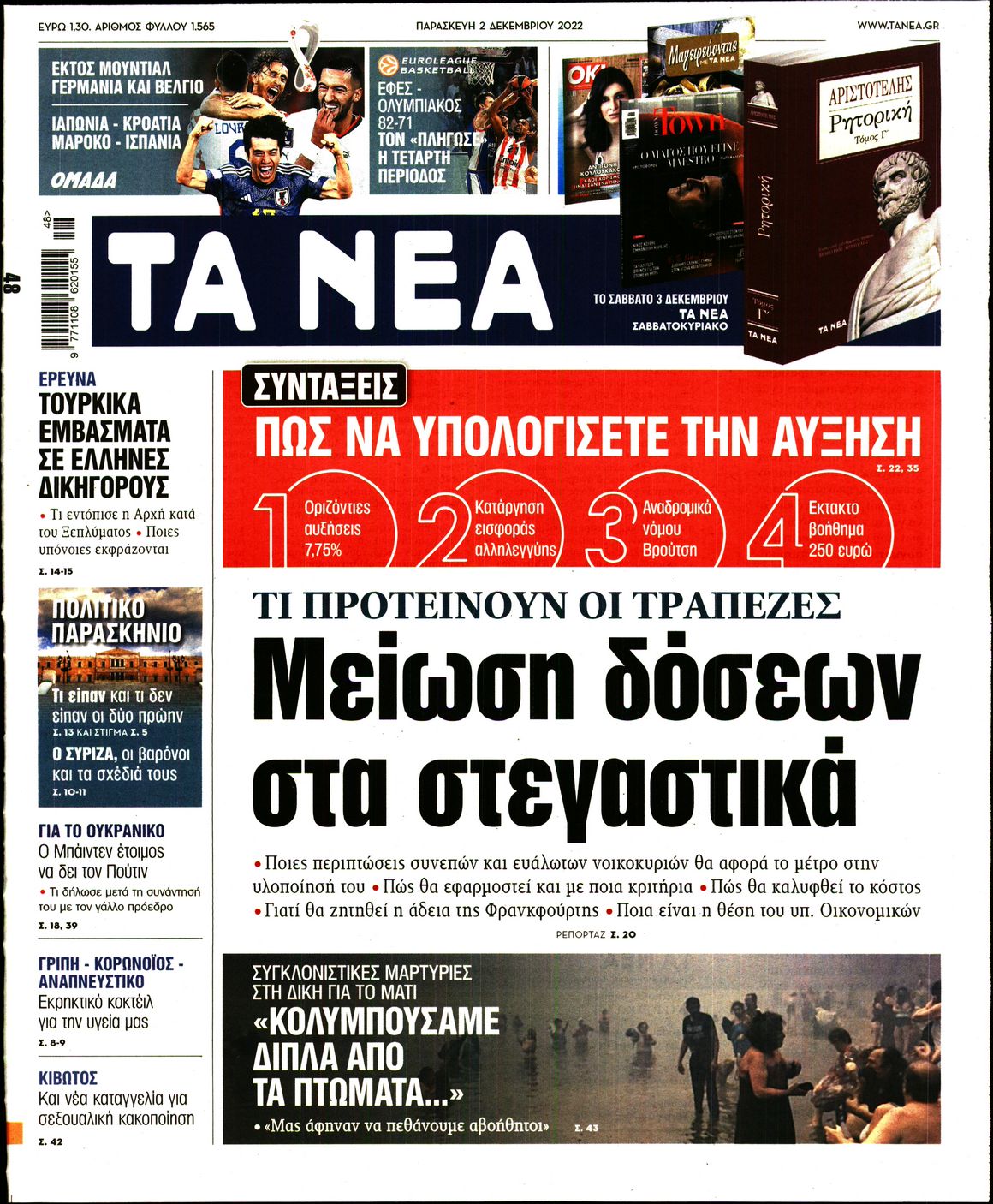 Εξώφυλο εφημερίδας ΤΑ ΝΕΑ 2022-12-02