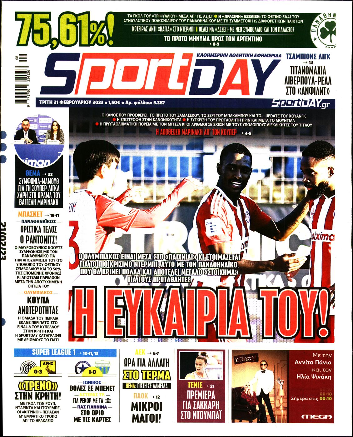 Εξώφυλο εφημερίδας SPORTDAY 2023-02-21