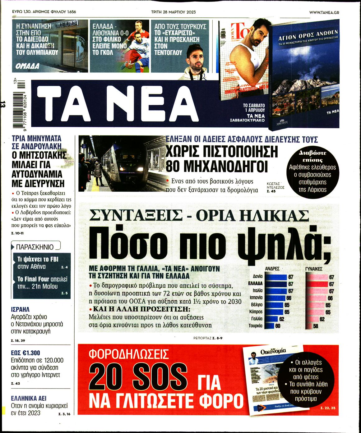 Εξώφυλο εφημερίδας ΤΑ ΝΕΑ 2023-03-28