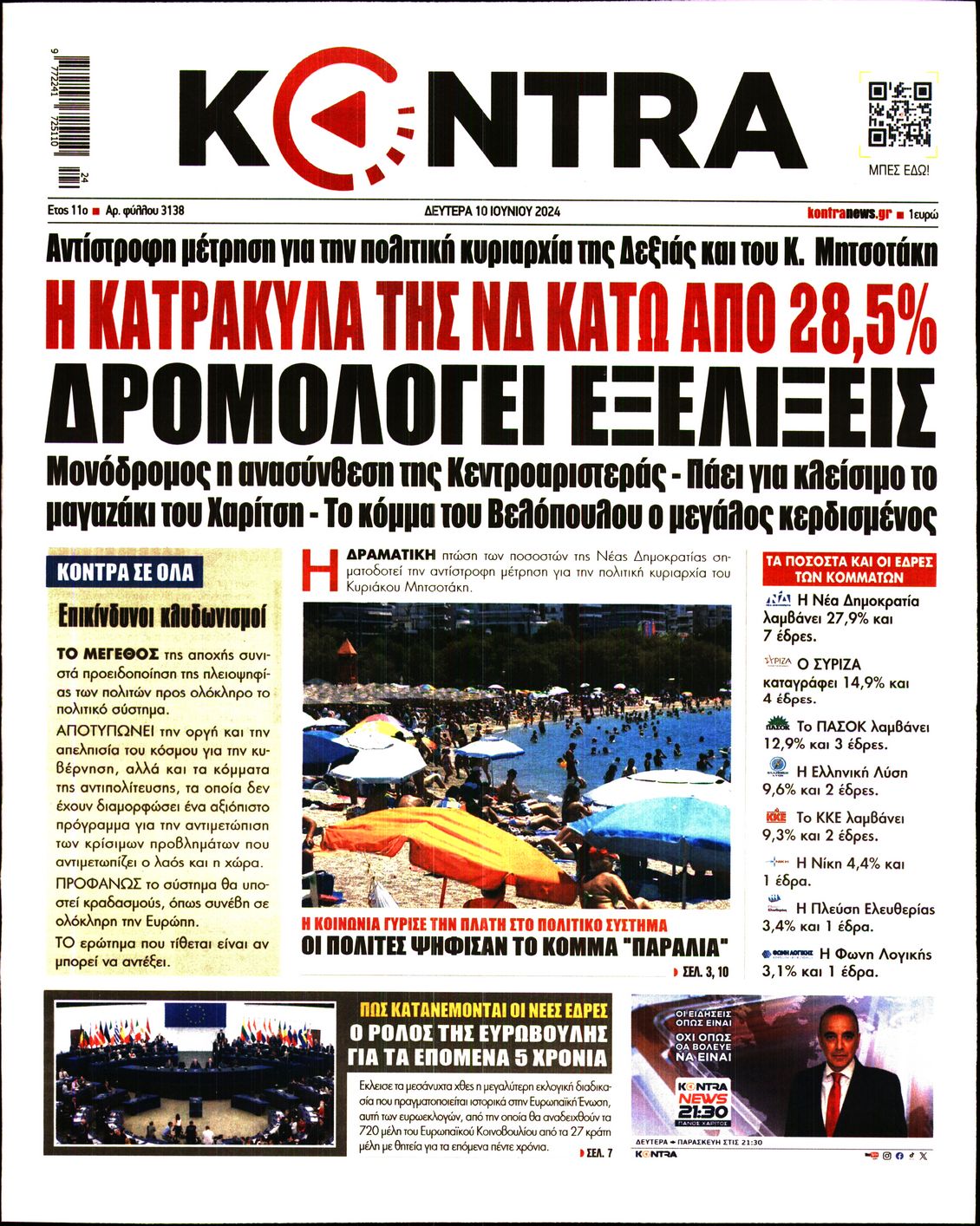 Εξώφυλο εφημερίδας KONTRA NEWS 2024-06-10