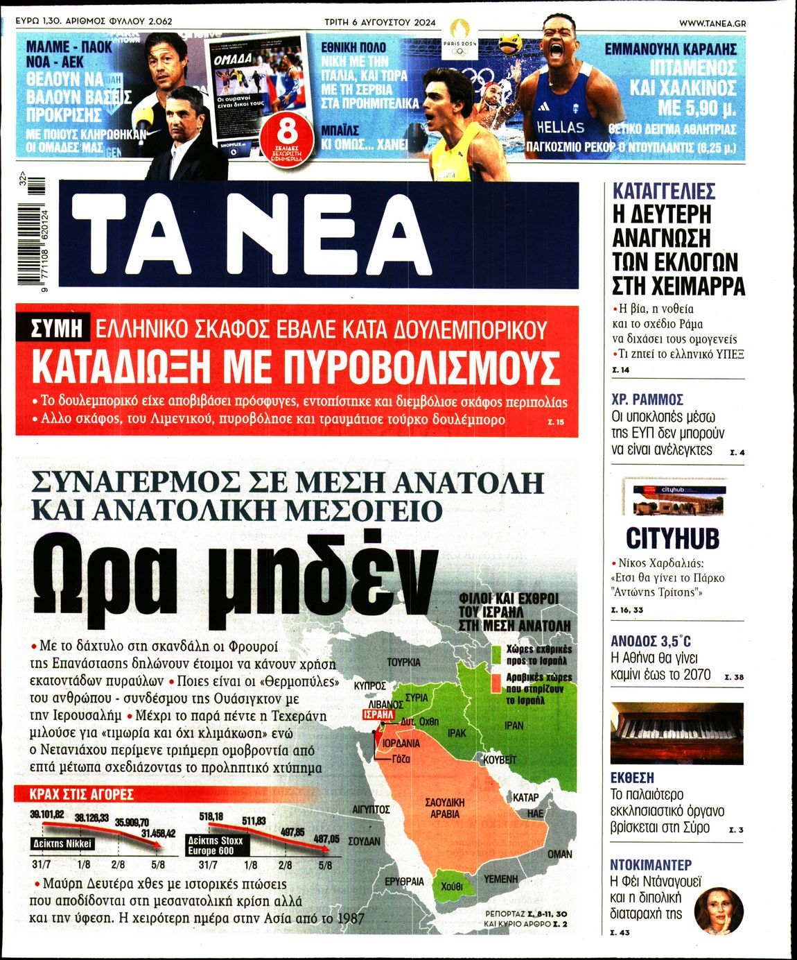 Εξώφυλο εφημερίδας ΤΑ ΝΕΑ 2024-08-06