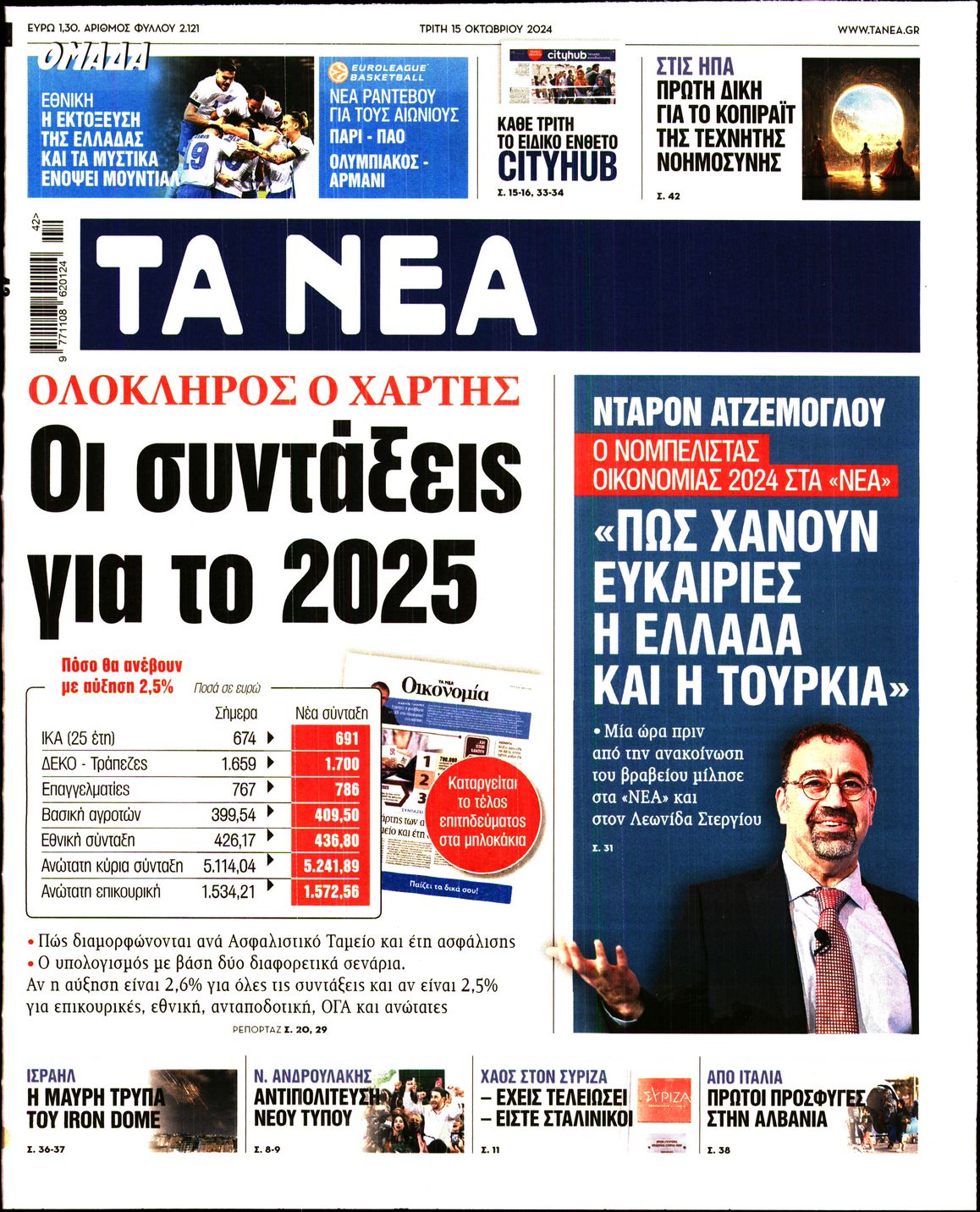 Εξώφυλο εφημερίδας ΤΑ ΝΕΑ Mon, 14 Oct 2024 21:00:00 GMT