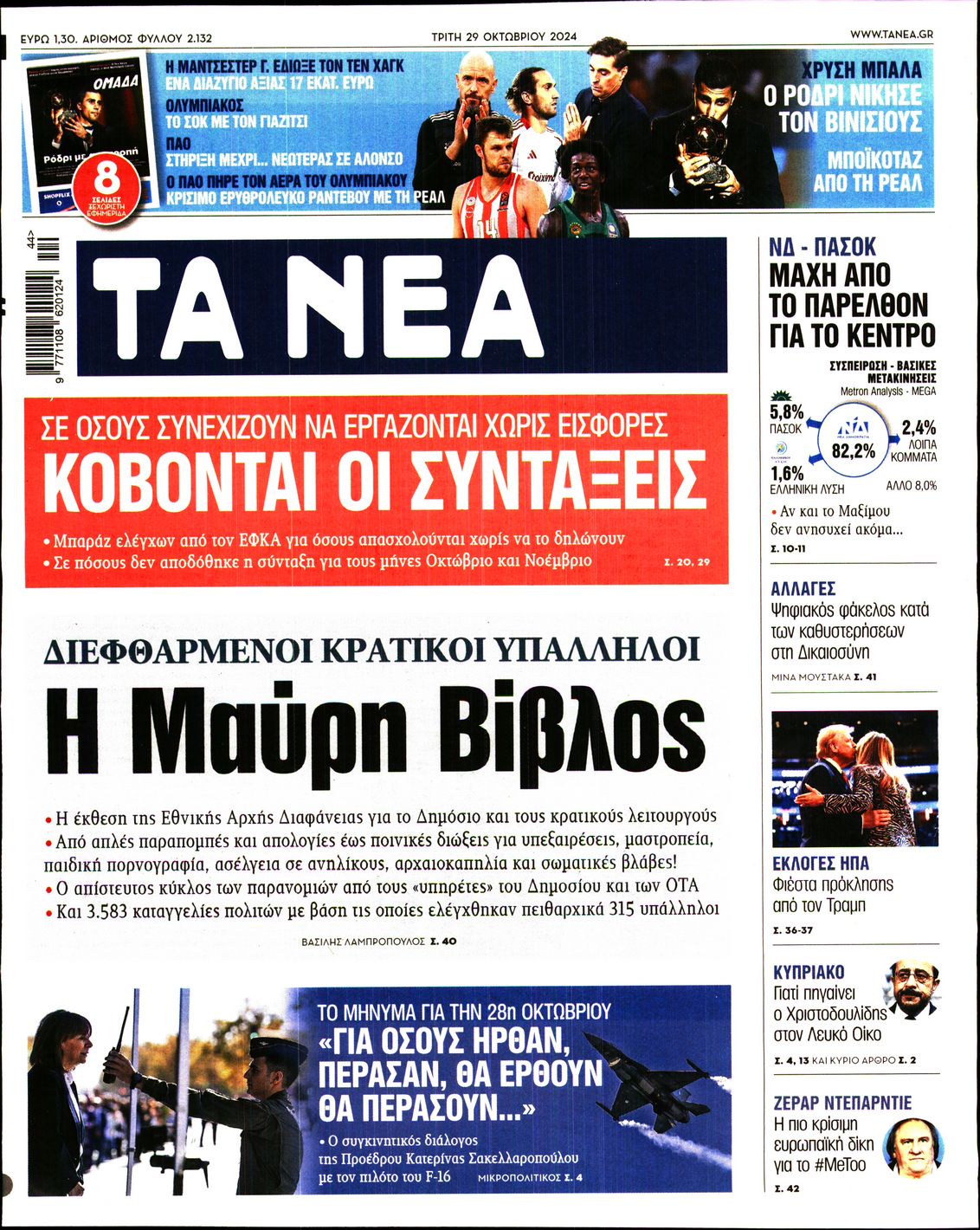 Εξώφυλο εφημερίδας ΤΑ ΝΕΑ 2024-10-29